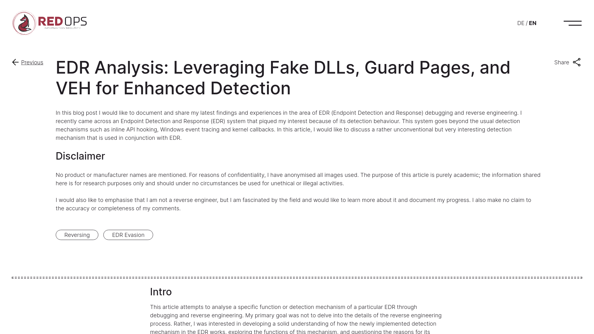 EDR Analysis: Leveraging Fake DLLs, Guard Pages, and VEH for Enhanced Detection - RedOps - English