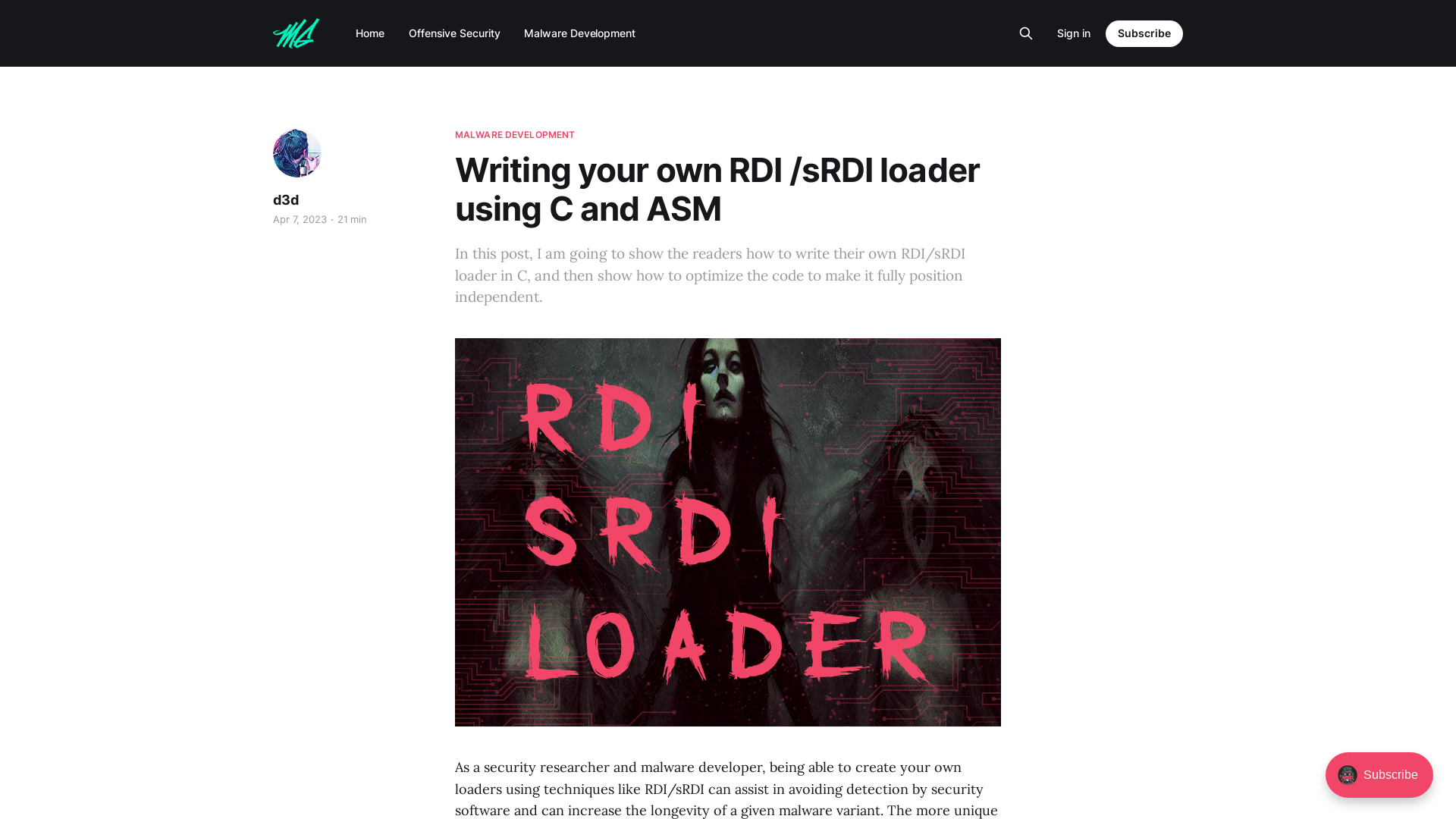 Writing your own RDI /sRDI loader using C and ASM