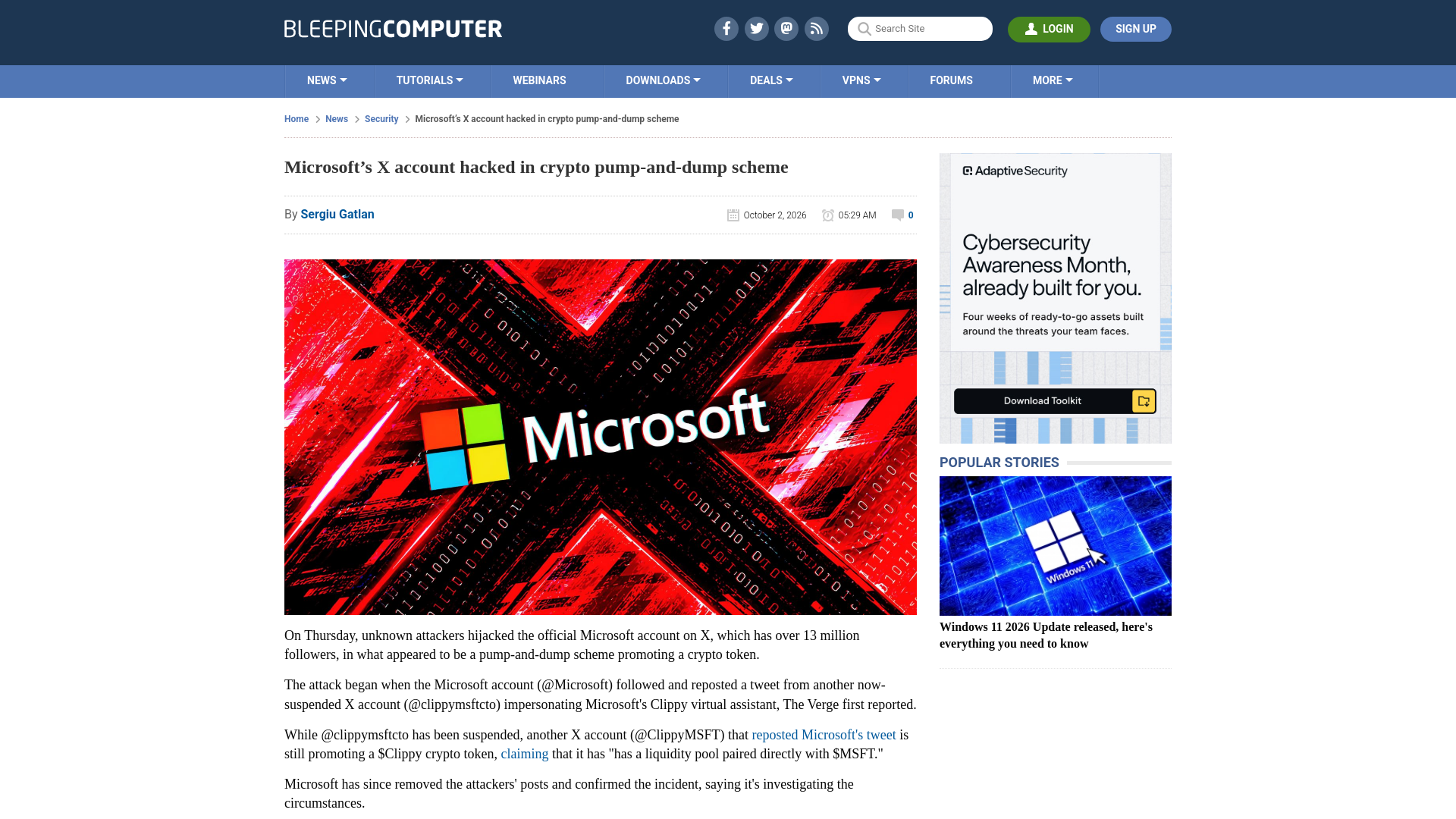 Microsoft’s X account hacked in crypto pump-and-dump scheme
