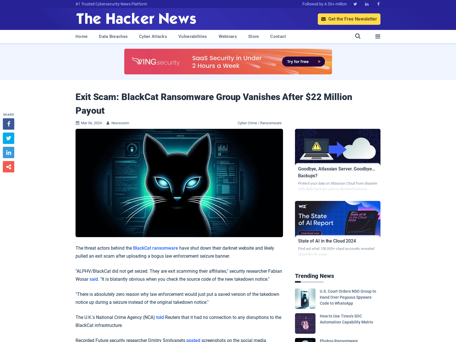 Exit Scam: BlackCat Ransomware Group Vanishes After $22 Million Payout