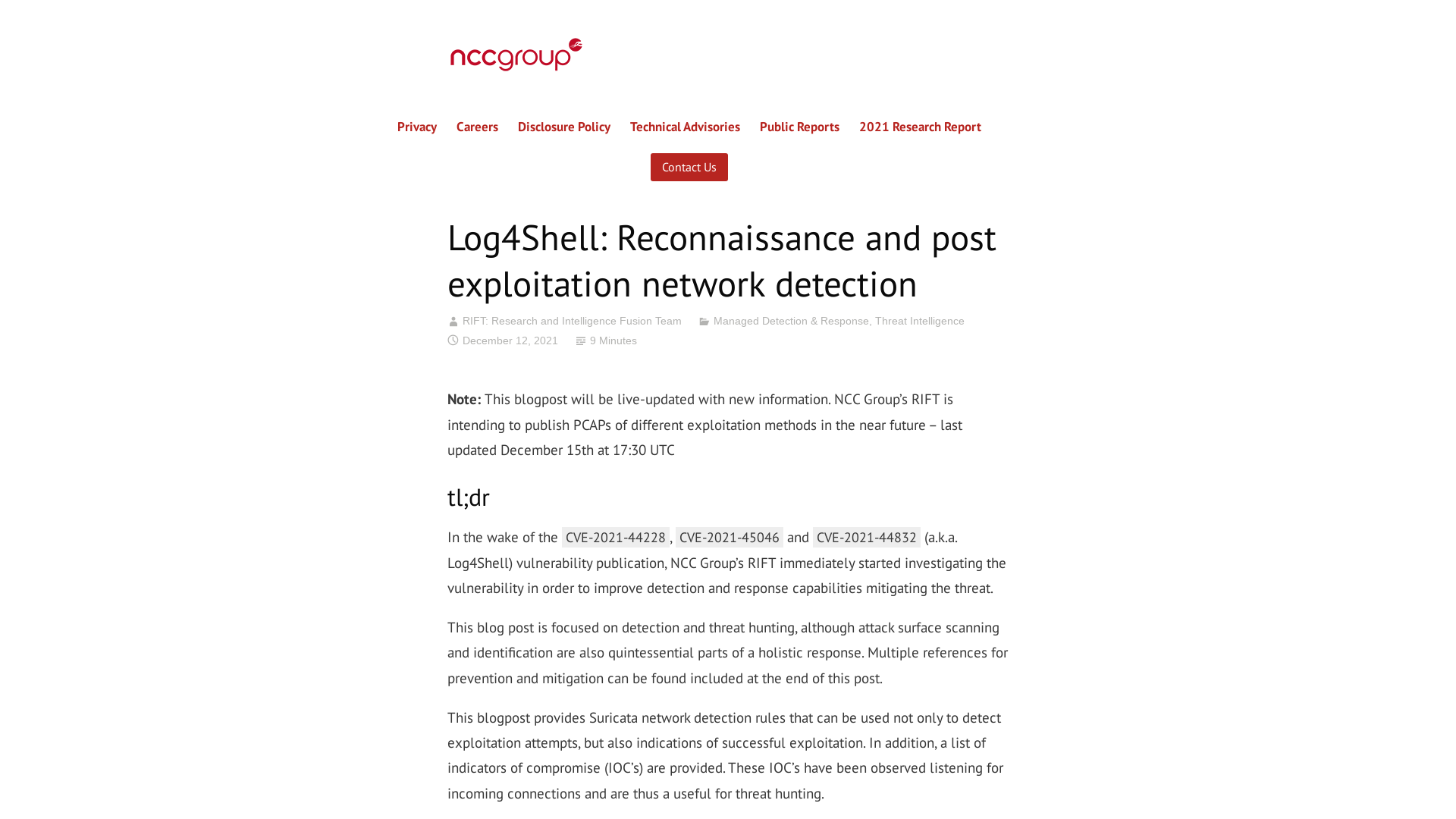 Log4Shell: Reconnaissance and post exploitation network detection – NCC Group Research