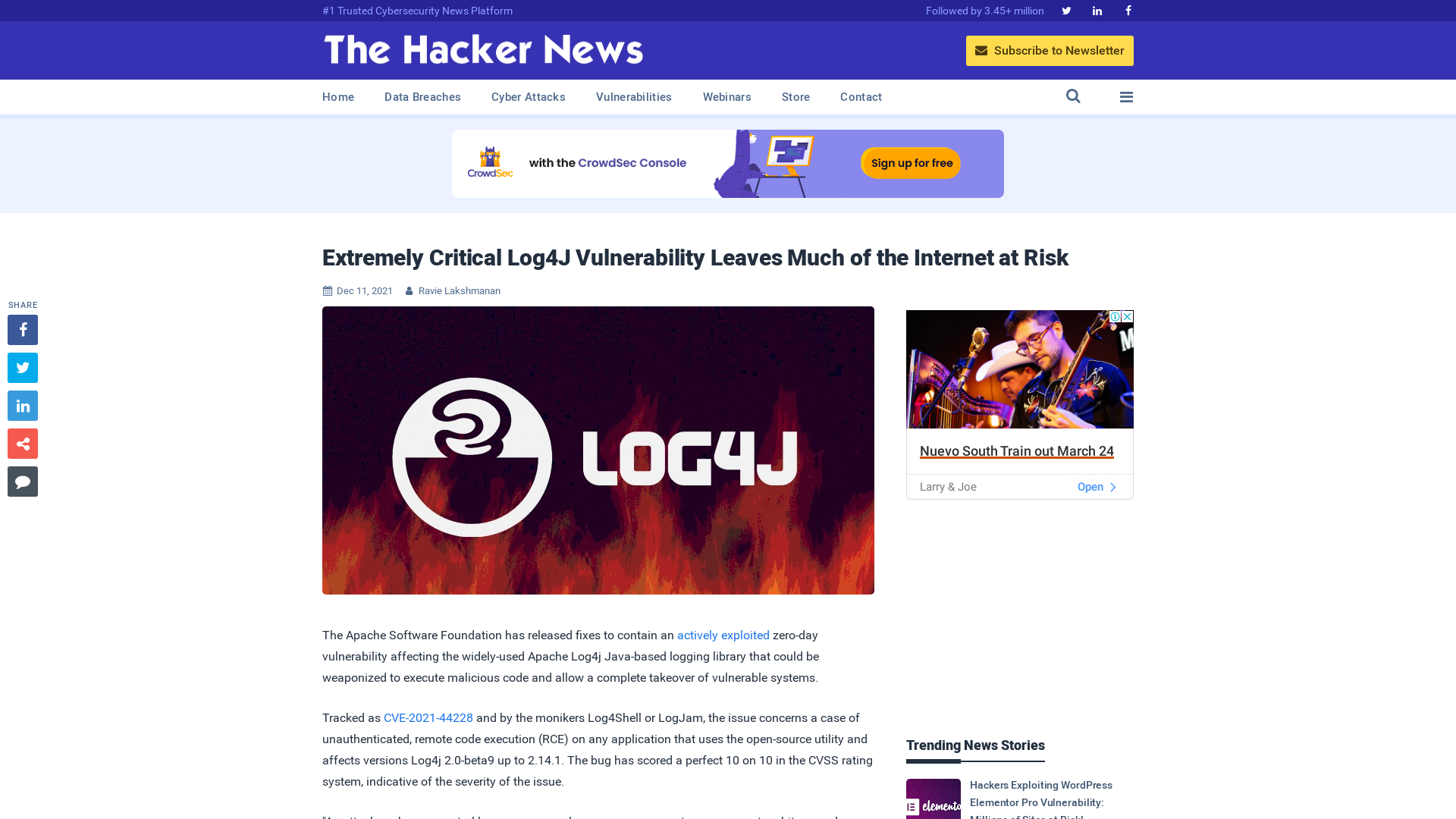 Extremely Critical Log4J Vulnerability Leaves Much of the Internet at Risk