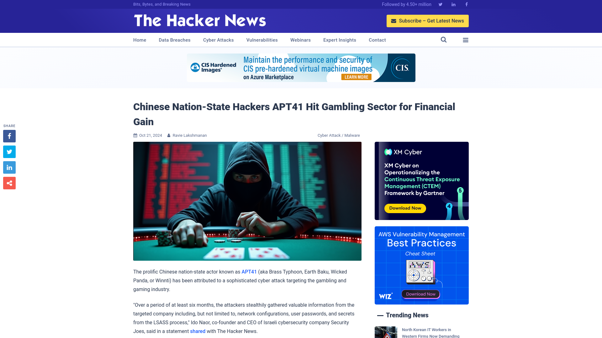 Chinese Nation-State Hackers APT41 Hit Gambling Sector for Financial Gain