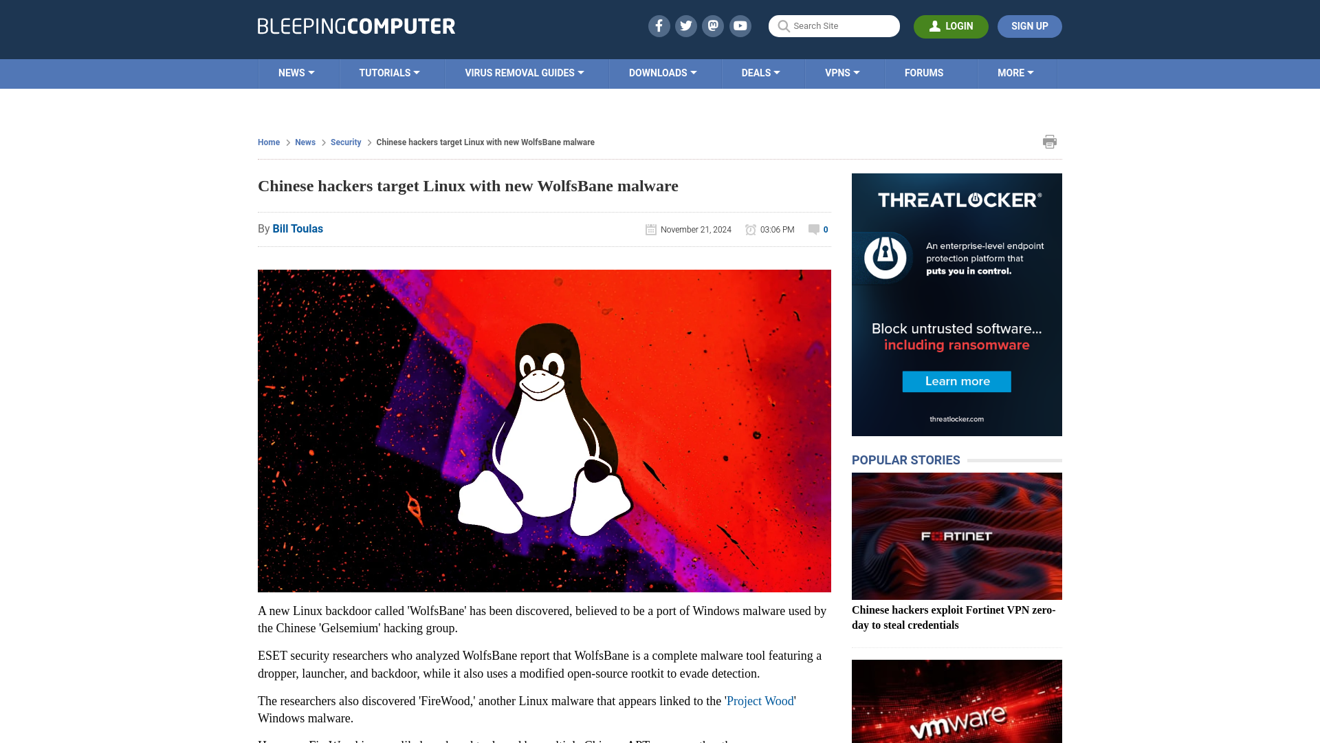 Chinese hackers target Linux with new WolfsBane malware