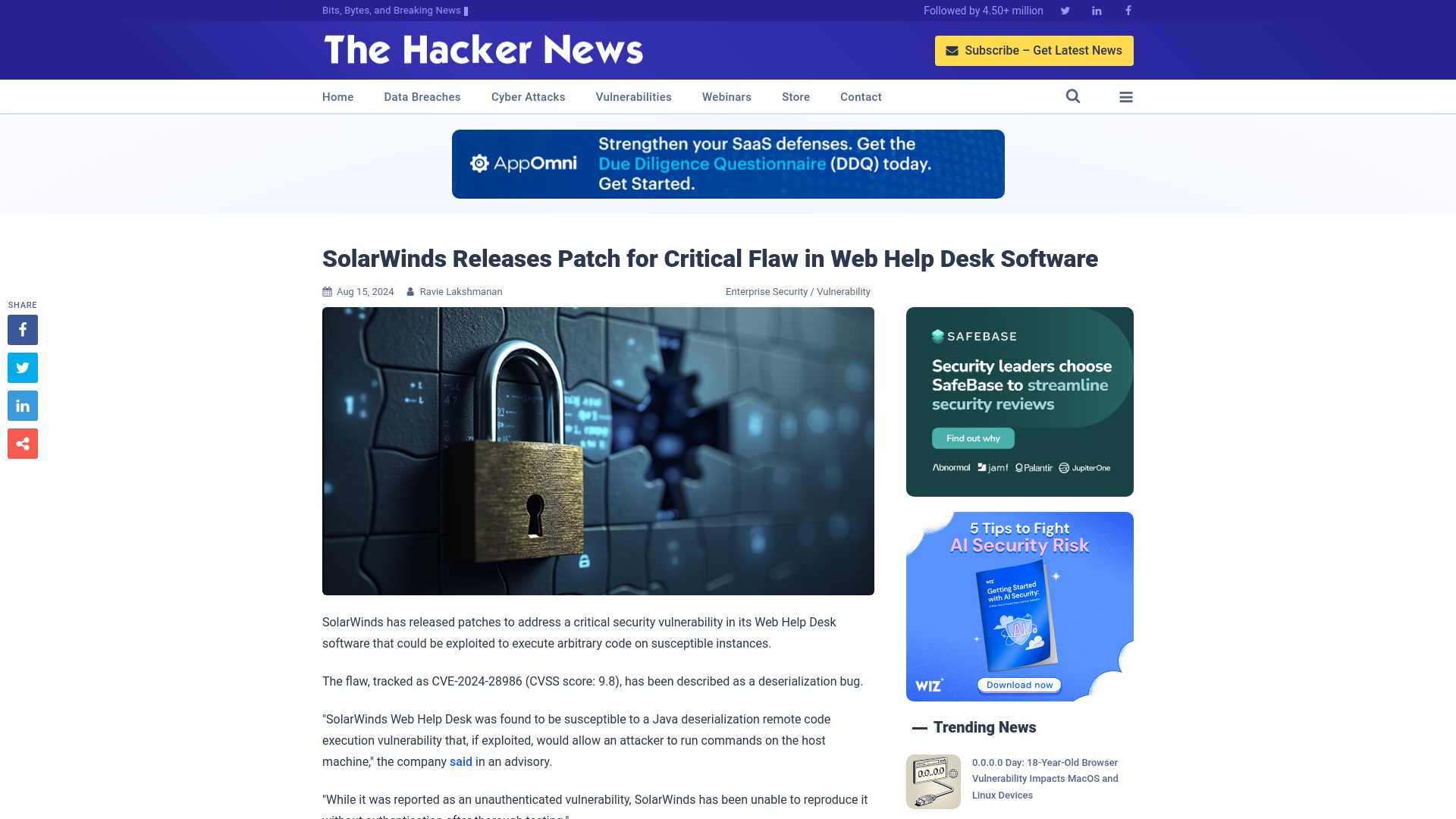 SolarWinds Releases Patch for Critical Flaw in Web Help Desk Software