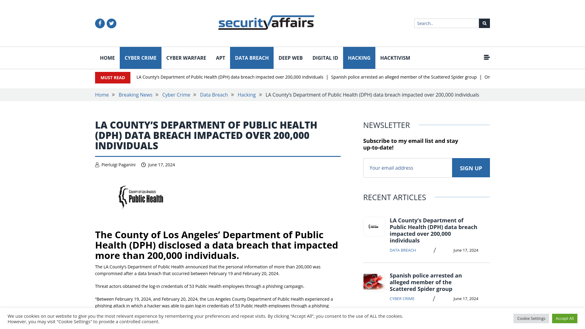 LA County’s Department of Public Health (DPH) data breach impacted over 200,000 individuals