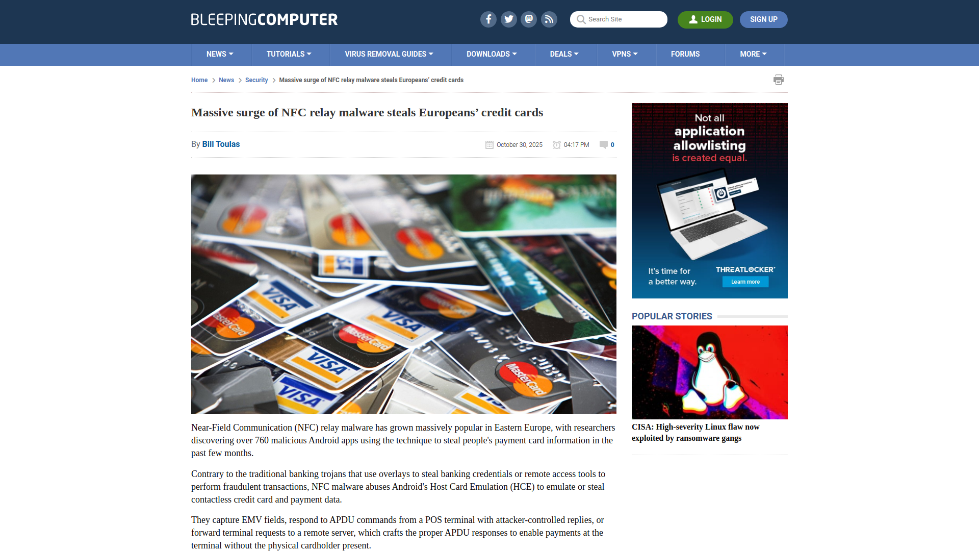 Massive surge of NFC relay malware steals Europeans’ credit cards
