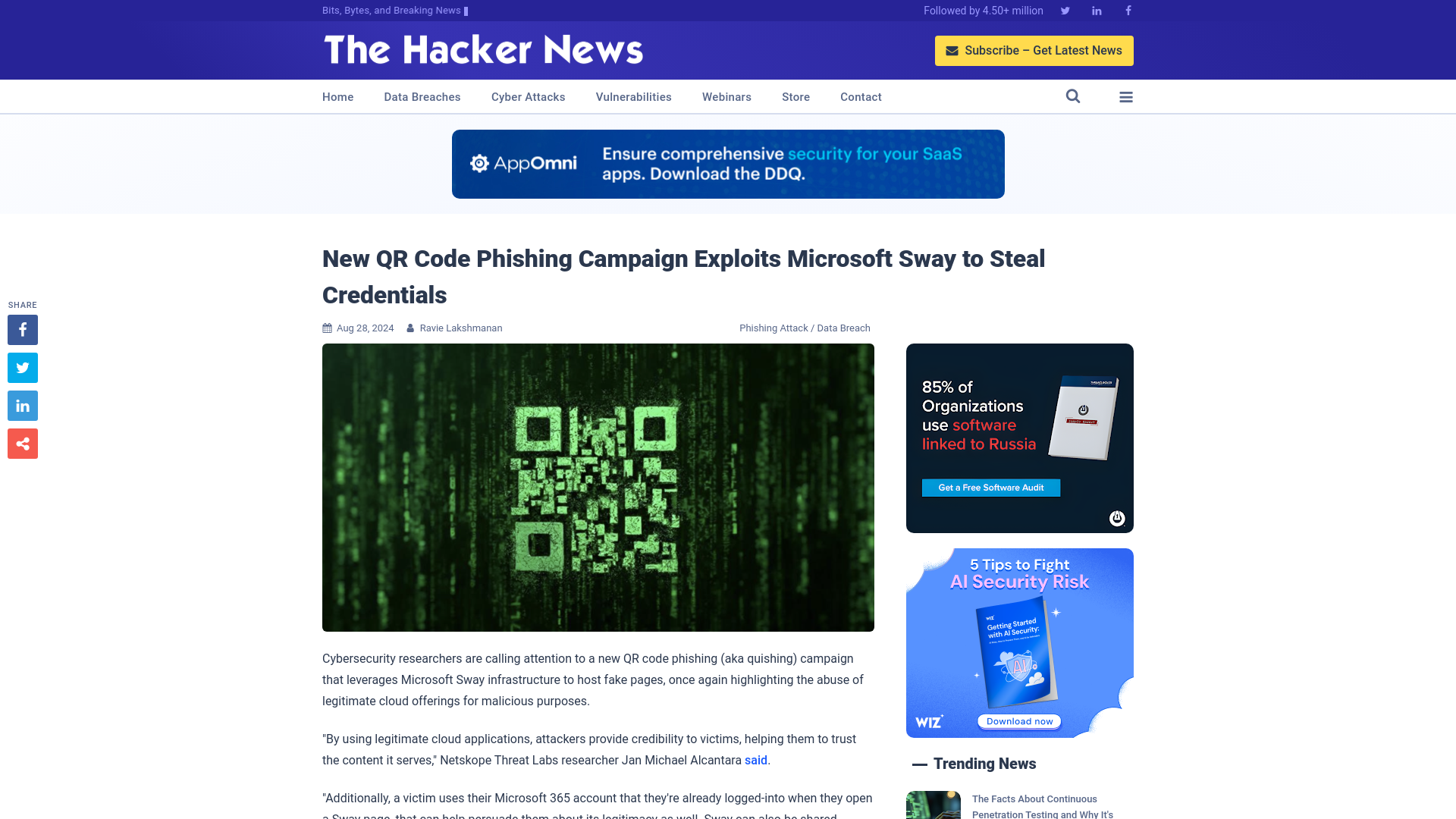 New QR Code Phishing Campaign Exploits Microsoft Sway to Steal Credentials