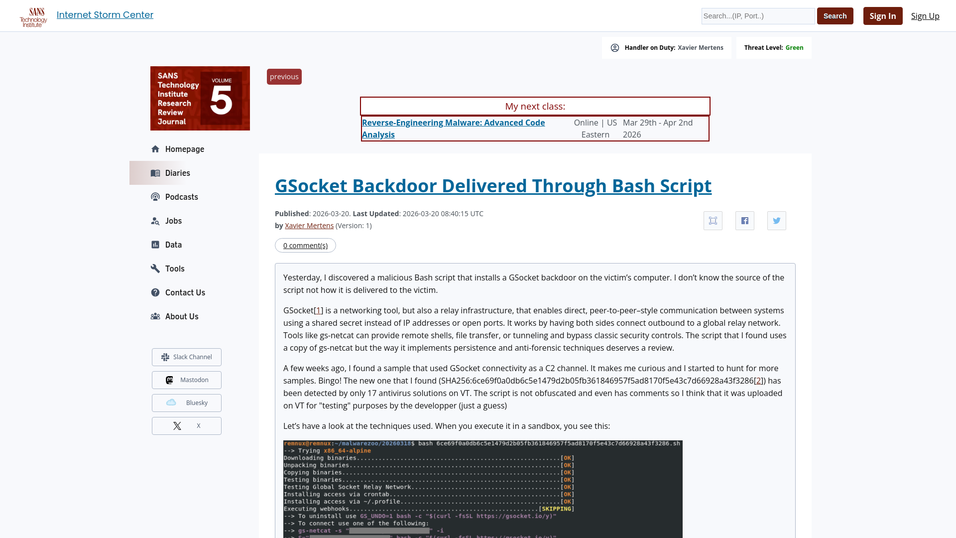 GSocket Backdoor Delivered Through Bash Script - SANS ISC