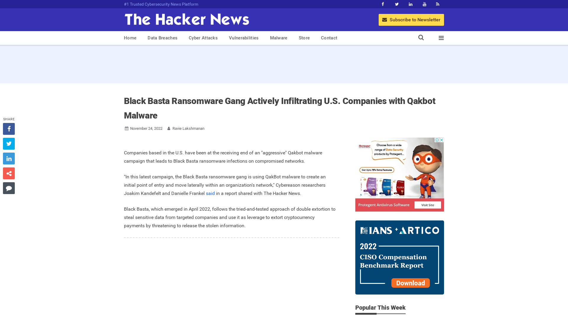 Black Basta Ransomware Gang Actively Infiltrating U.S. Companies with Qakbot Malware