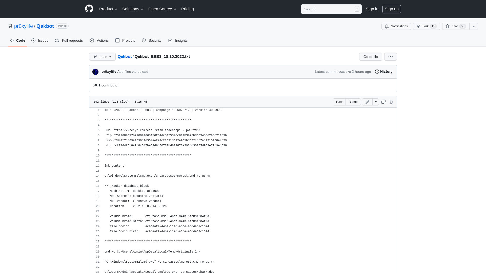 Qakbot/Qakbot_BB03_18.10.2022.txt at main · pr0xylife/Qakbot · GitHub