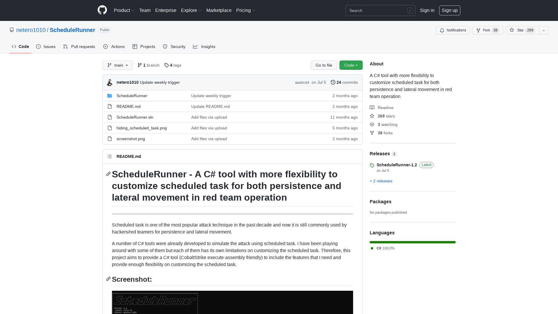 GitHub - netero1010/ScheduleRunner: A C# tool with more flexibility to customize scheduled task for both persistence and lateral movement in red team operation