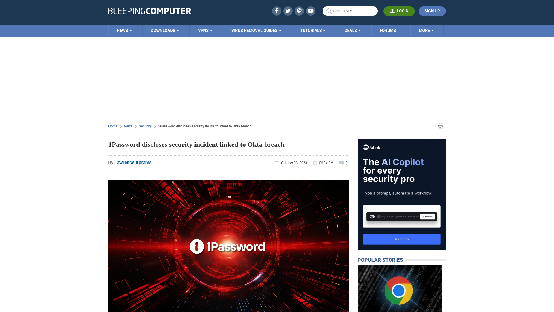 1Password discloses security incident linked to Okta breach