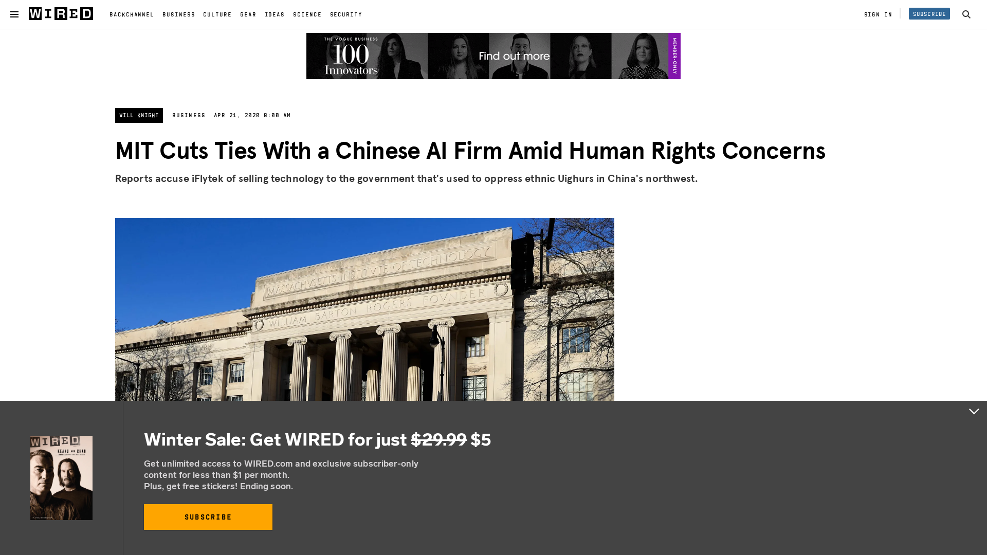 MIT Cuts Ties With a Chinese AI Firm Amid Human Rights Concerns | WIRED