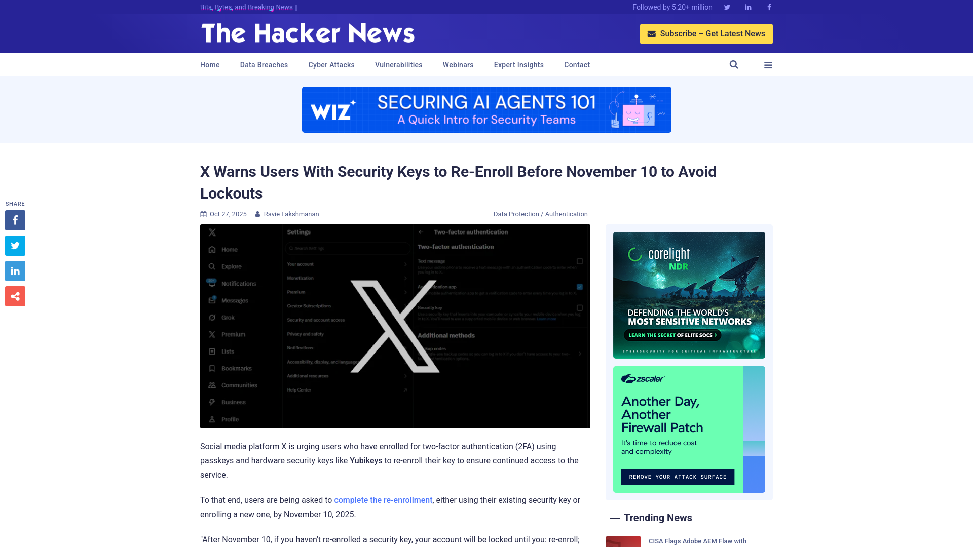 X Warns Users With Security Keys to Re-Enroll Before November 10 to Avoid Lockouts