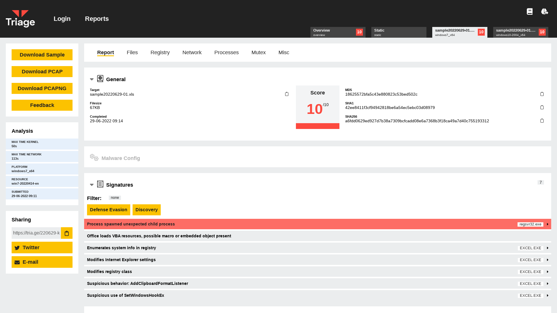 Hatching Triage | Behavioral Report