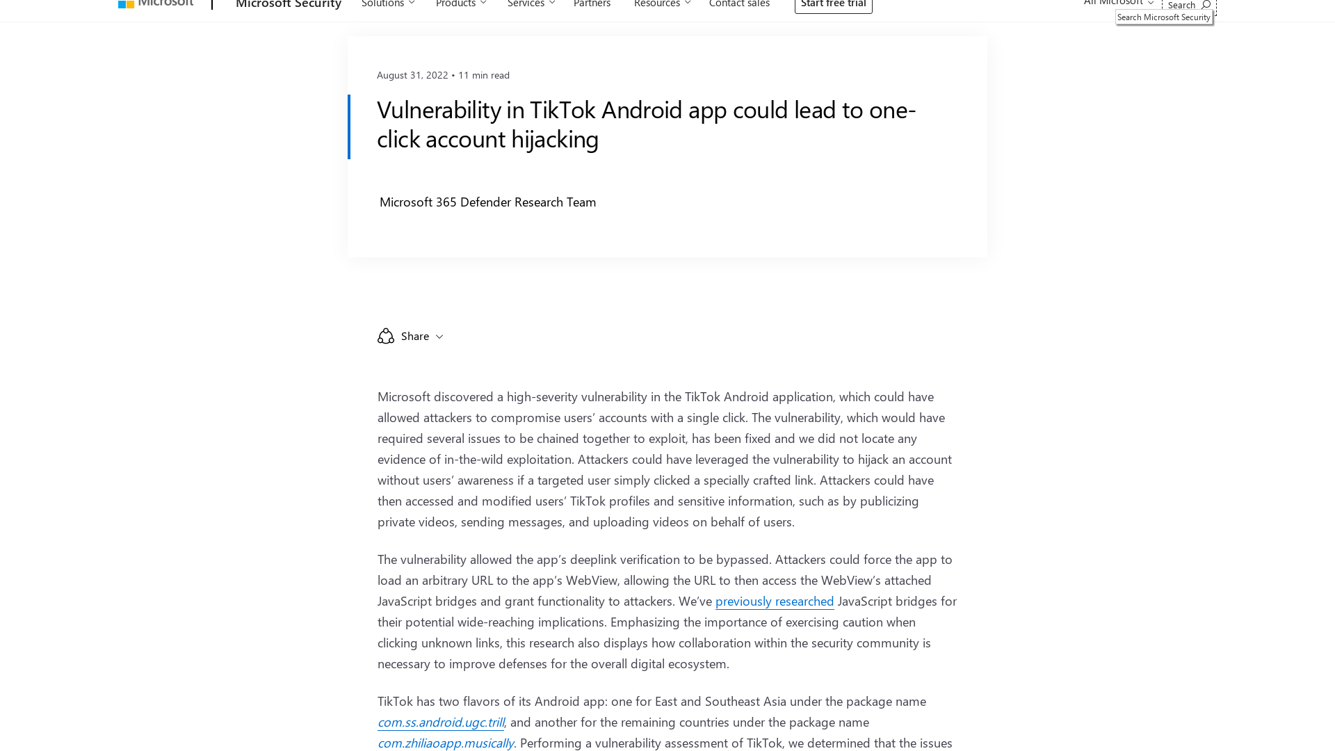 Vulnerability in TikTok Android app could lead to one-click account hijacking - Microsoft Security Blog