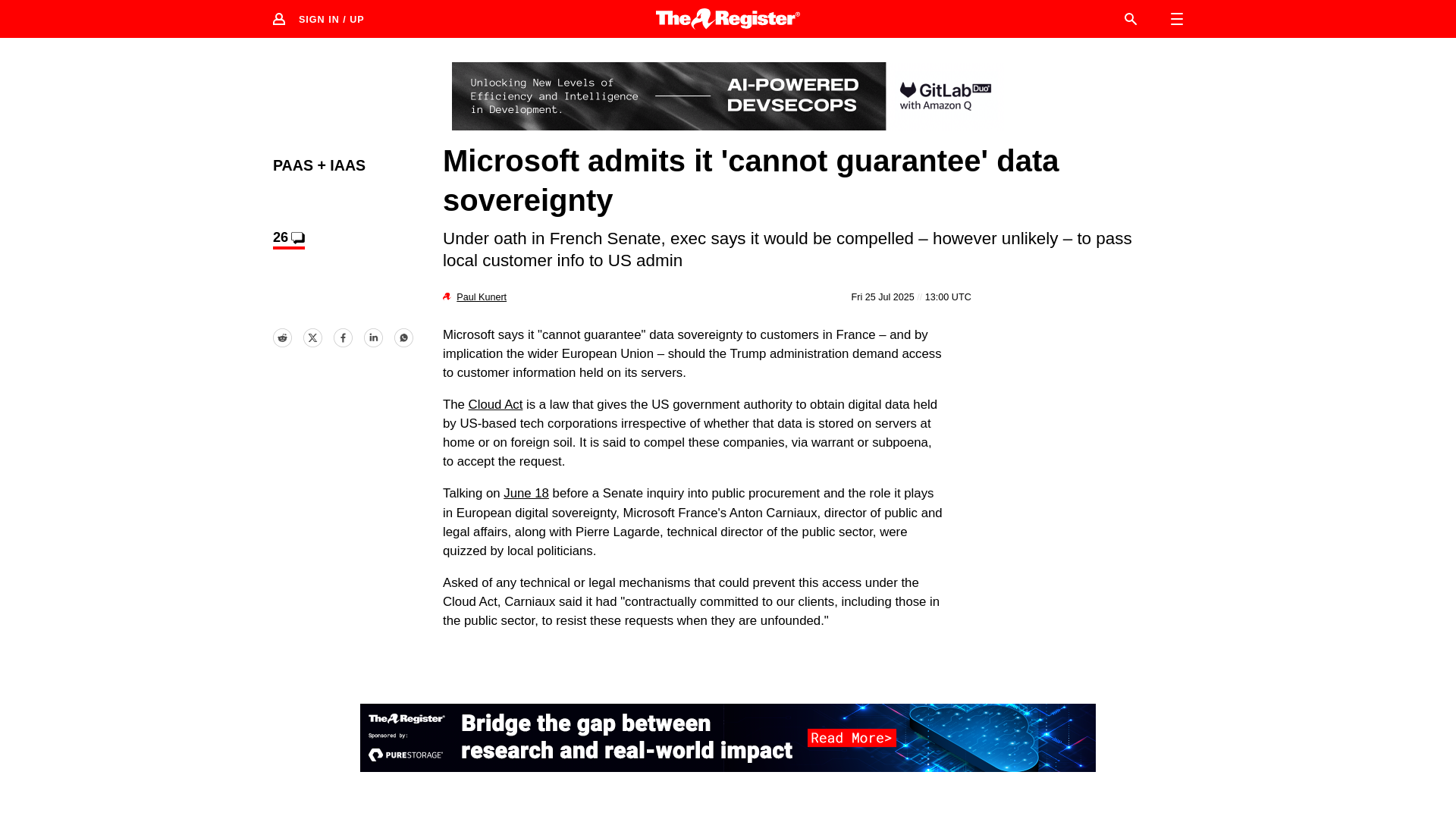 Microsoft exec admits it 'cannot guarantee' data sovereignty • The Register