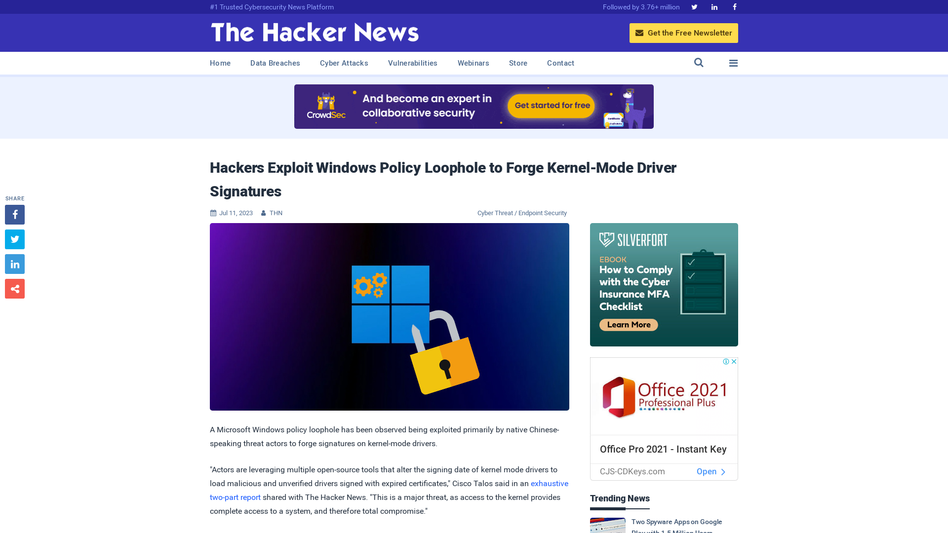 Hackers Exploit Windows Policy Loophole to Forge Kernel-Mode Driver Signatures