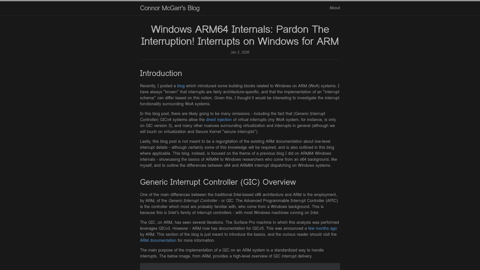 Windows ARM64 Internals: Pardon The Interruption! Interrupts on Windows for ARM | Connor McGarr’s Blog