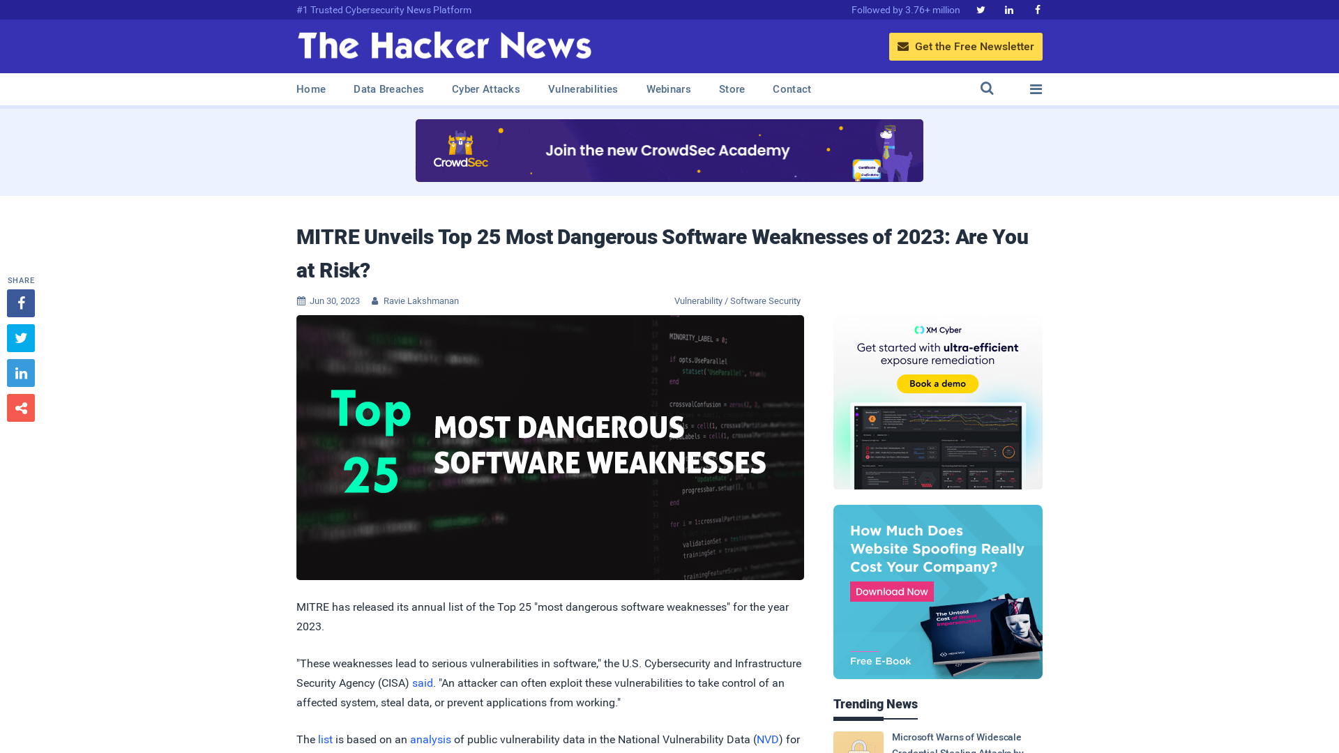 MITRE Unveils Top 25 Most Dangerous Software Weaknesses of 2023: Are You at Risk?