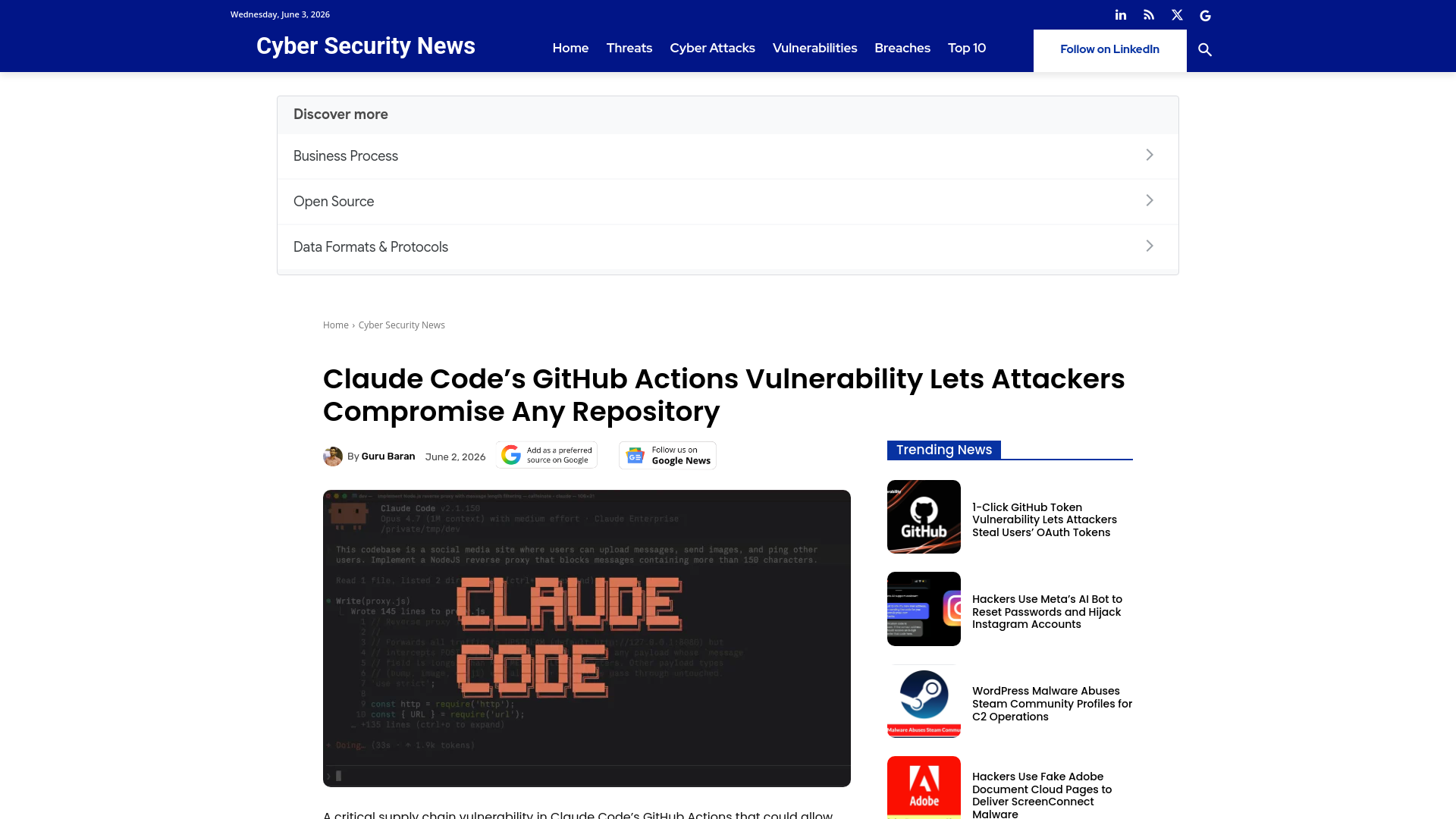 Claude Code's GitHub Actions Vulnerability Lets Attackers Compromise Any Repository