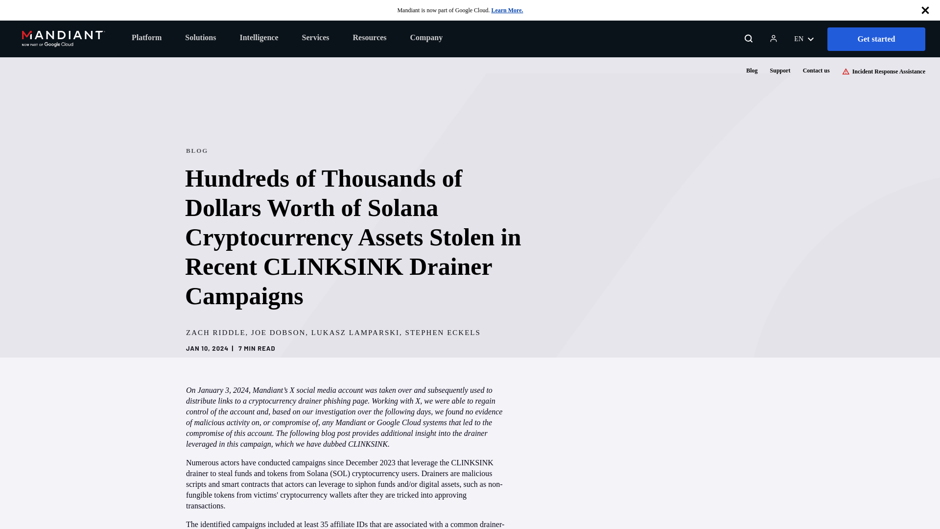 Hundreds of Thousands of Dollars Worth of Solana Cryptocurrency Assets Stolen in Recent CLINKSINK Drainer Campaigns | Mandiant