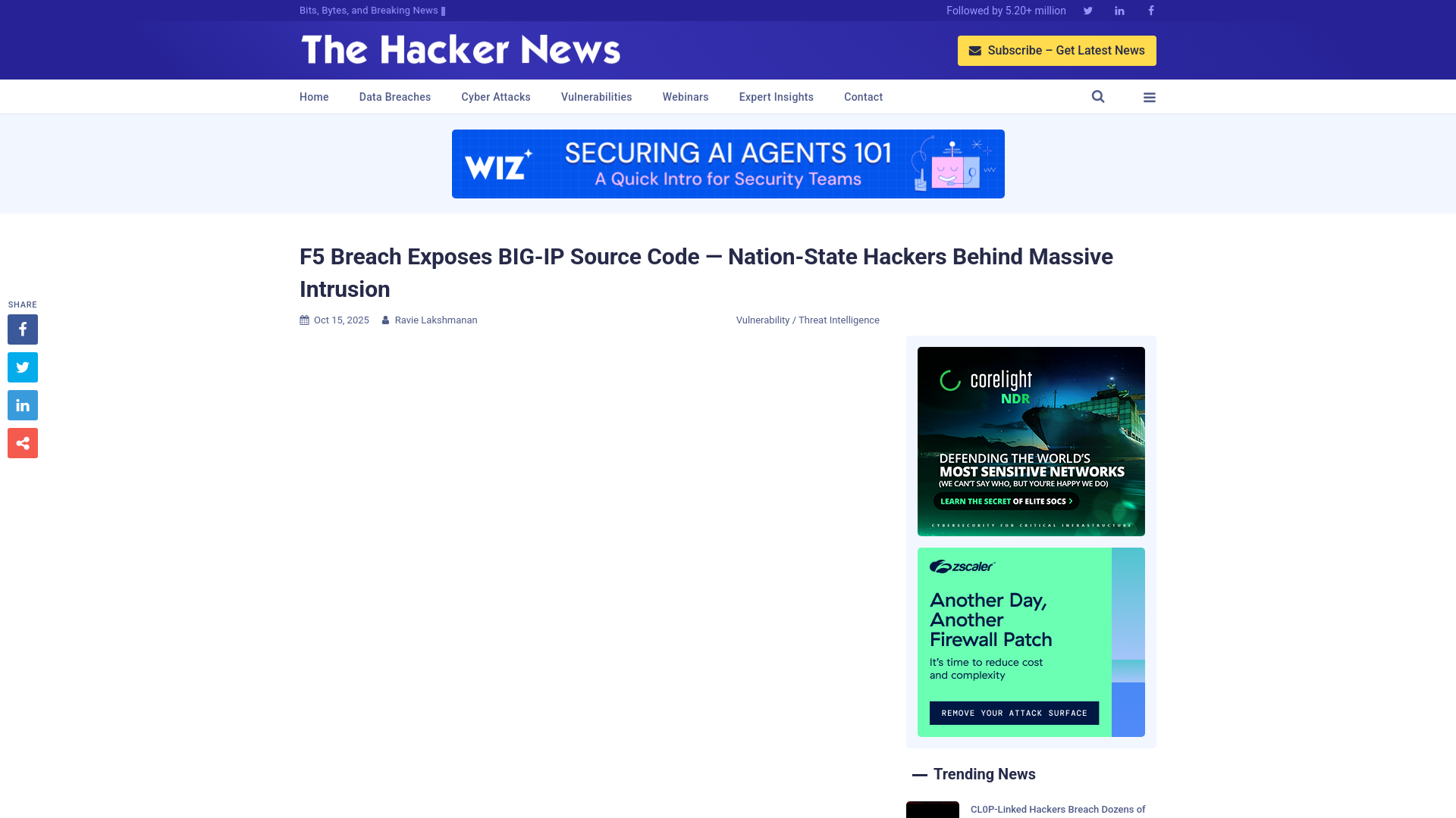 F5 Breach Exposes BIG-IP Source Code — Nation-State Hackers Behind Massive Intrusion