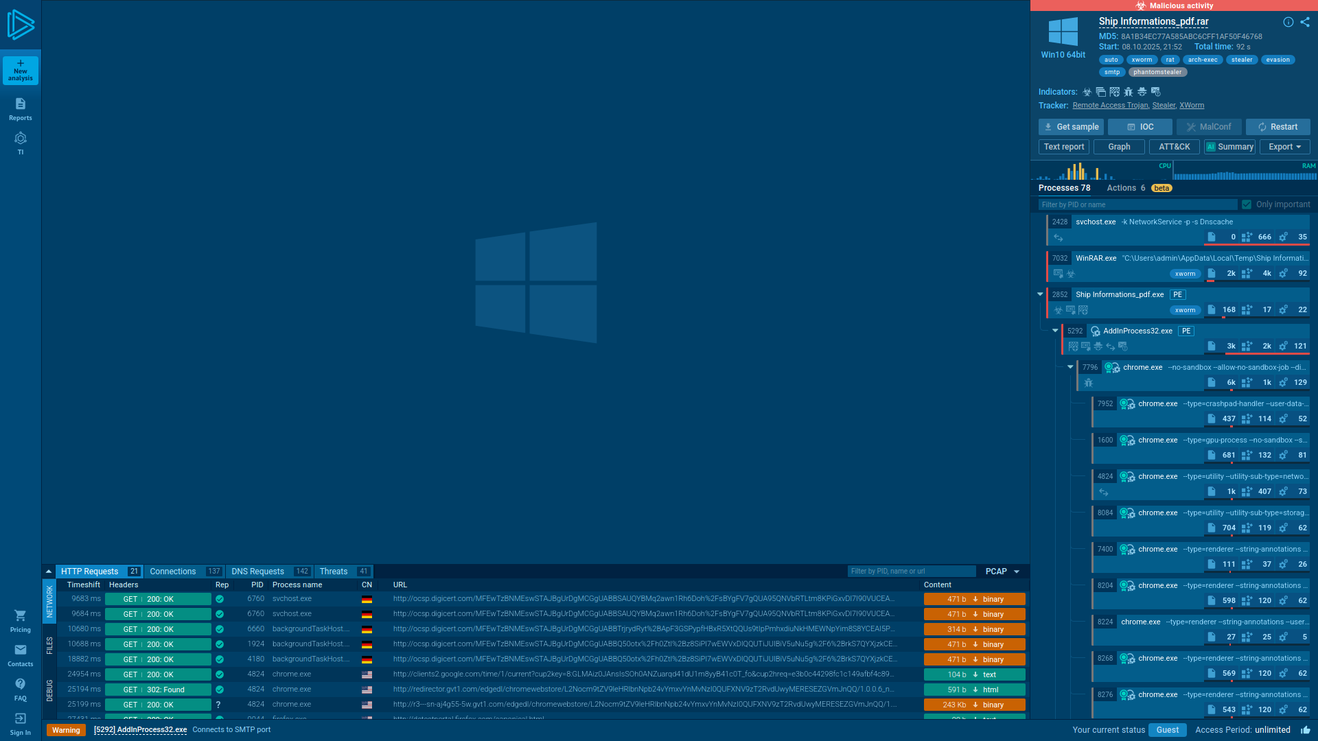 Analysis Ship Informations_pdf.rar (MD5: 8A1B34EC77A585ABC6CFF1AF50F46768) Malicious activity - Interactive analysis ANY.RUN