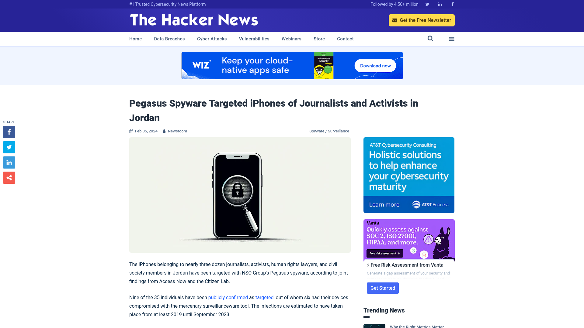 Pegasus Spyware Targeted iPhones of Journalists and Activists in Jordan