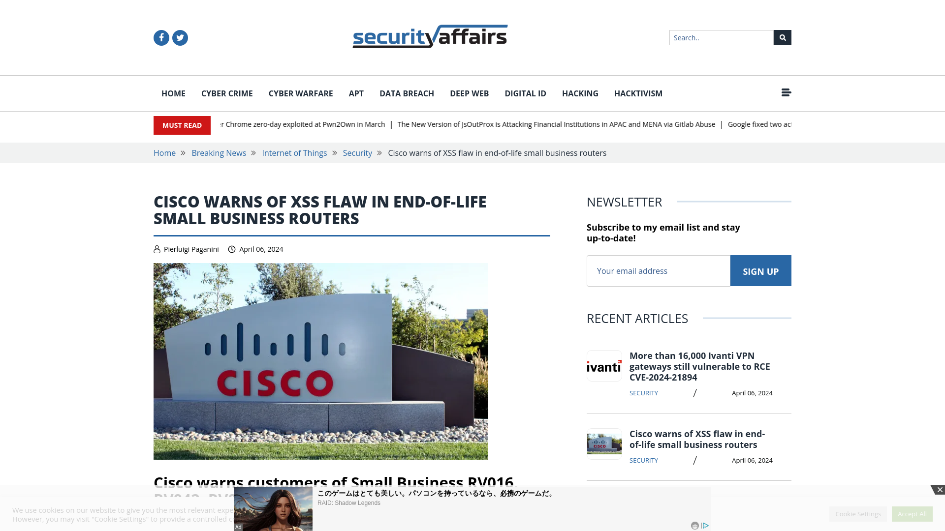 Cisco warns of XSS flaw in end-of-life small business routers