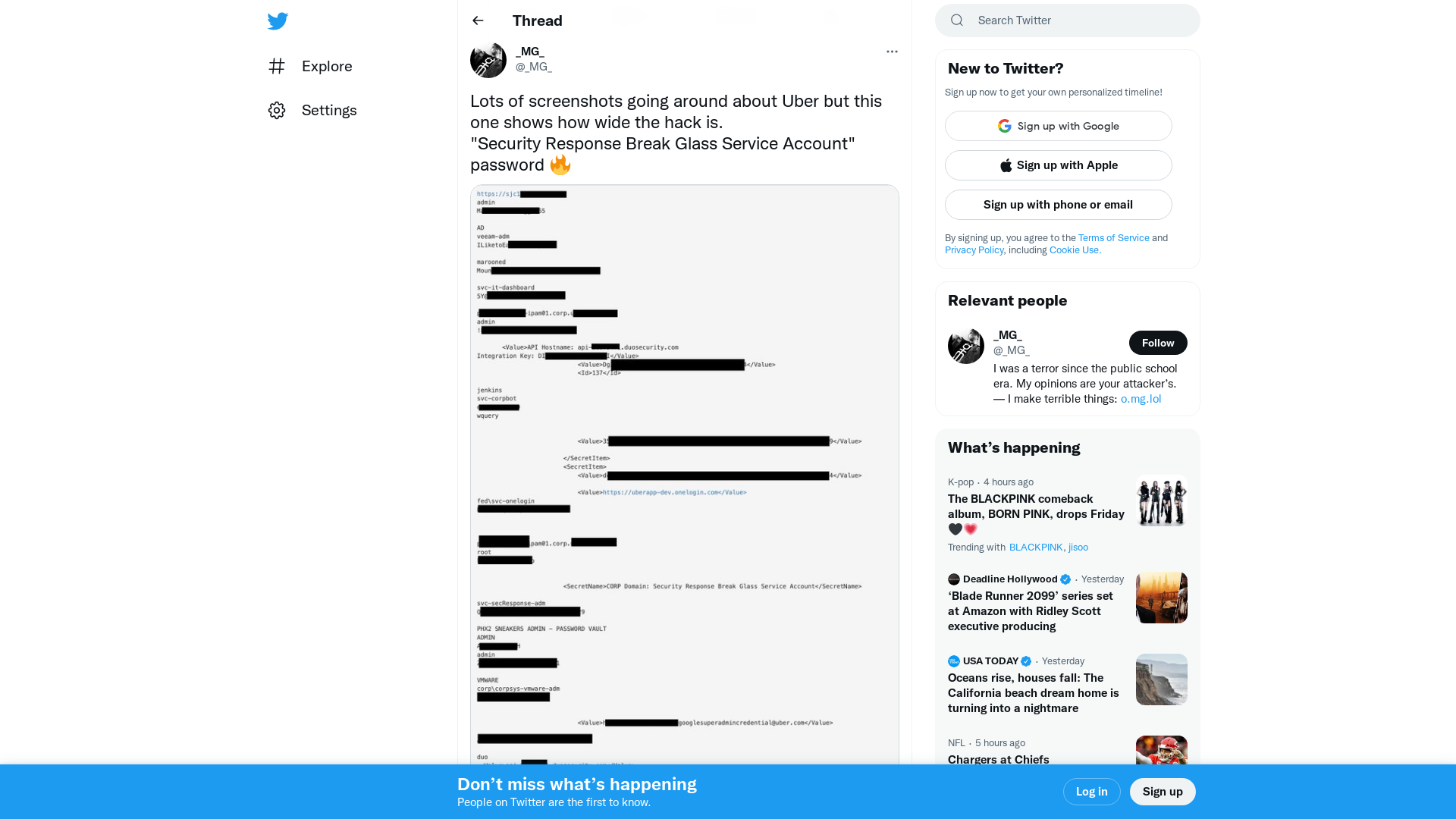 _MG_ on Twitter: "Lots of screenshots going around about Uber but this one shows how wide the hack is. "Security Response Break Glass Service Account" password 🔥 https://t.co/pvz12cJrBY" / Twitter