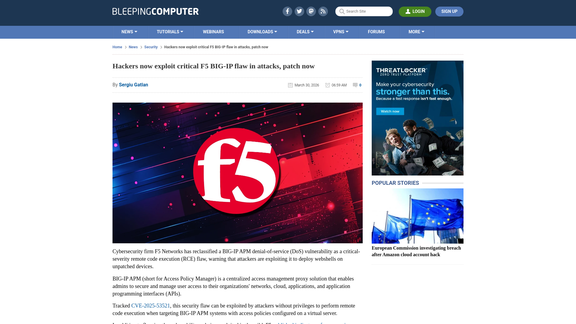 Hackers now exploit critical F5 BIG-IP flaw in attacks, patch now