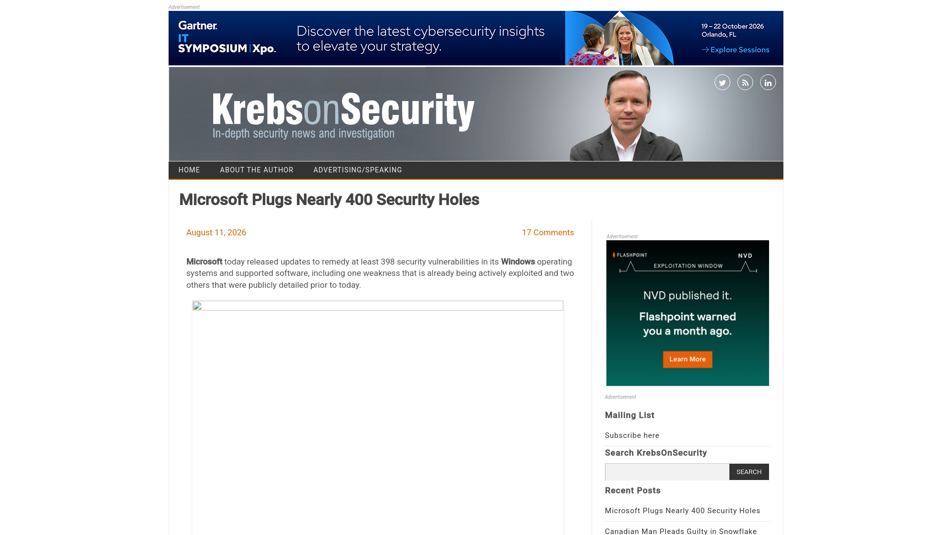 Microsoft Plugs Nearly 400 Security Holes – Krebs on Security