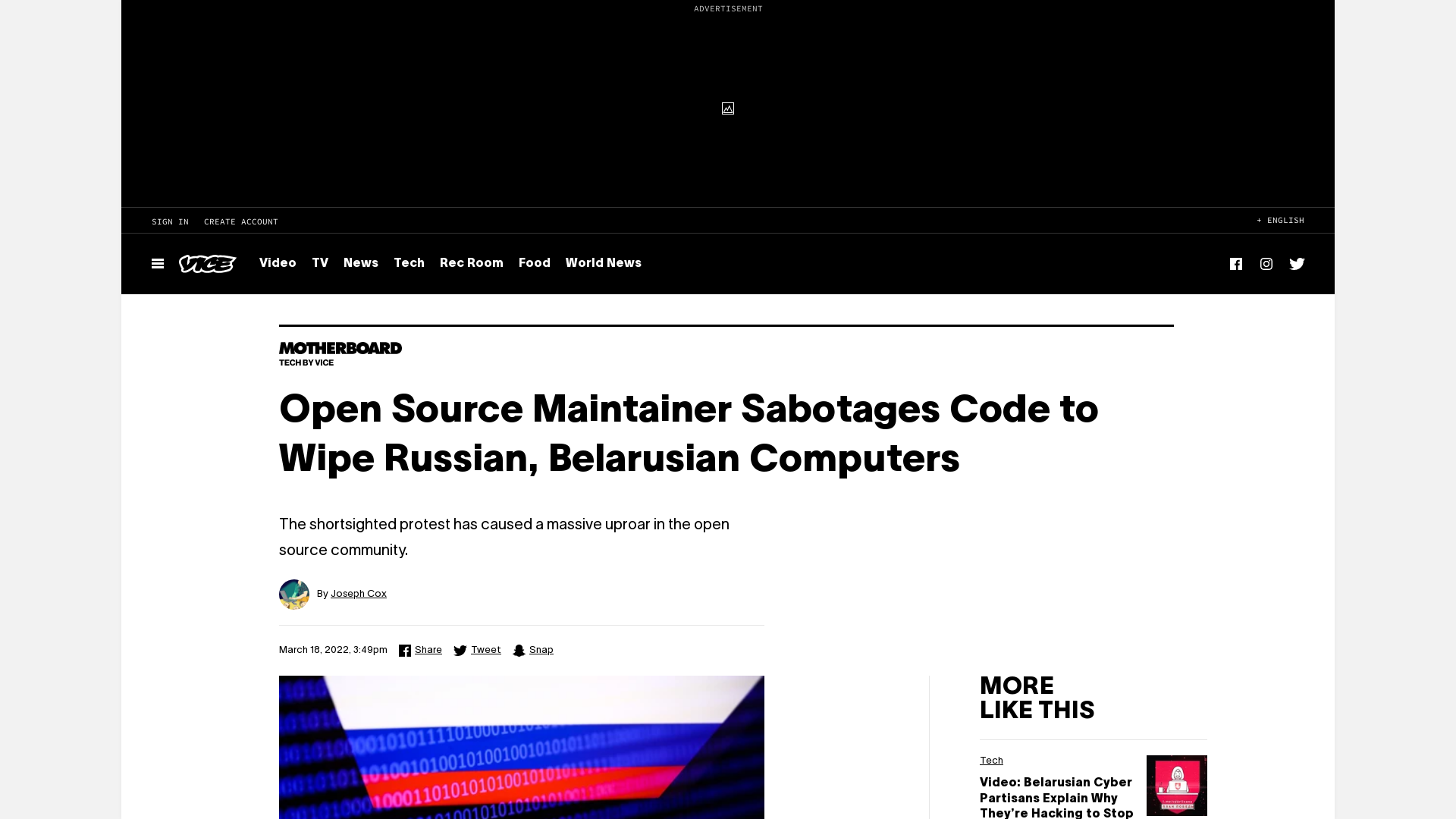 Open Source Maintainer Sabotages Code to Wipe Russian, Belarusian Computers