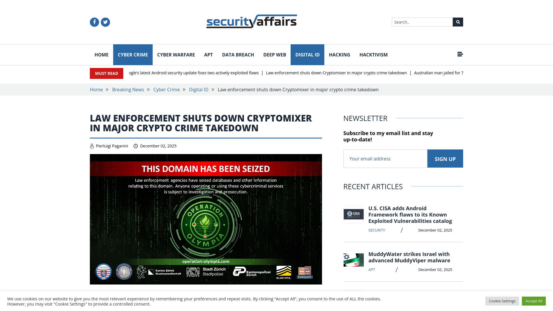 Law Enforcement shuts down Cryptomixer in major crypto crime takedown