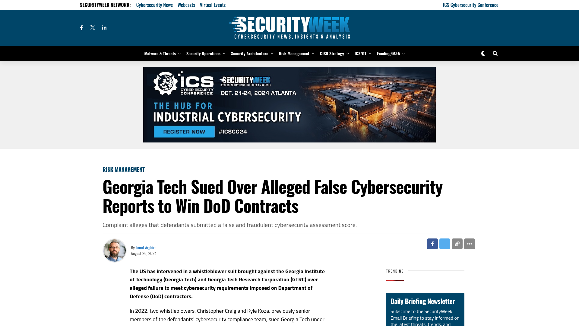 Georgia Tech Sued Over Alleged False Cybersecurity Reports to Win DoD Contracts - SecurityWeek