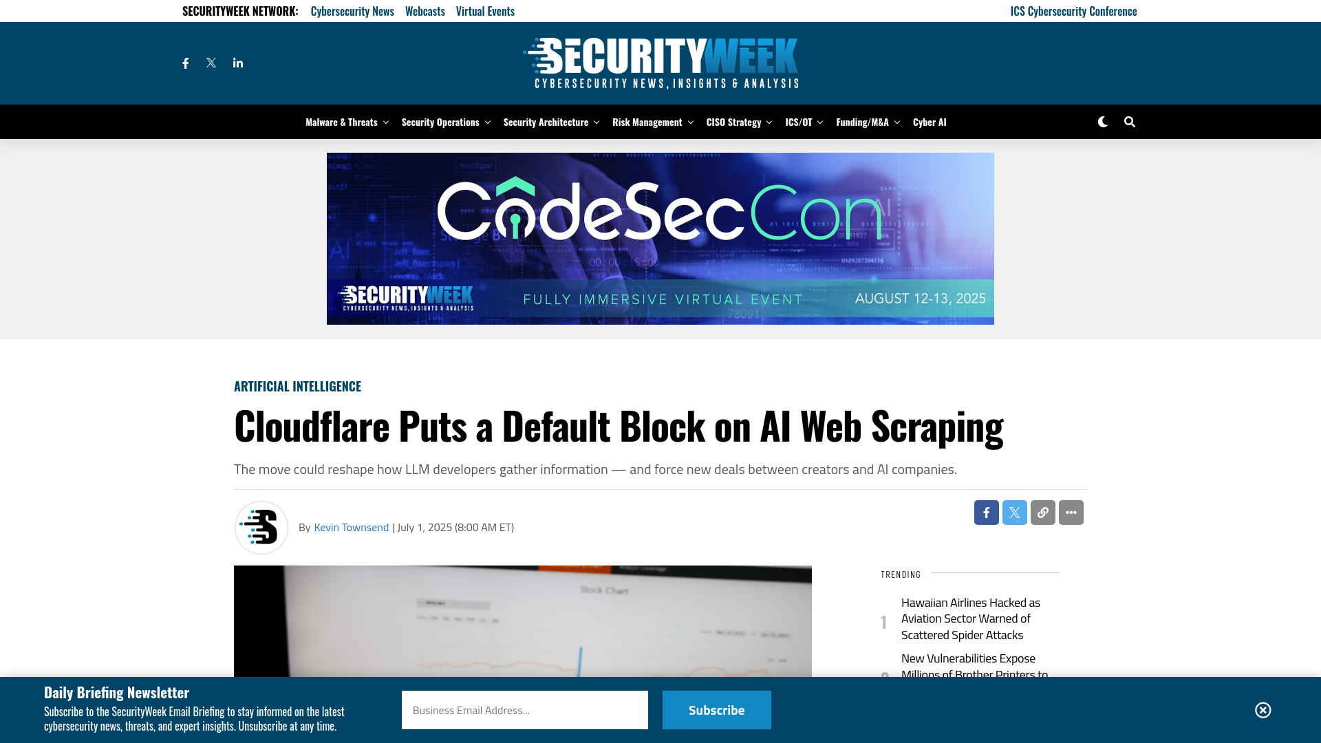 Cloudflare Puts a Default Block on AI Web Scraping - SecurityWeek