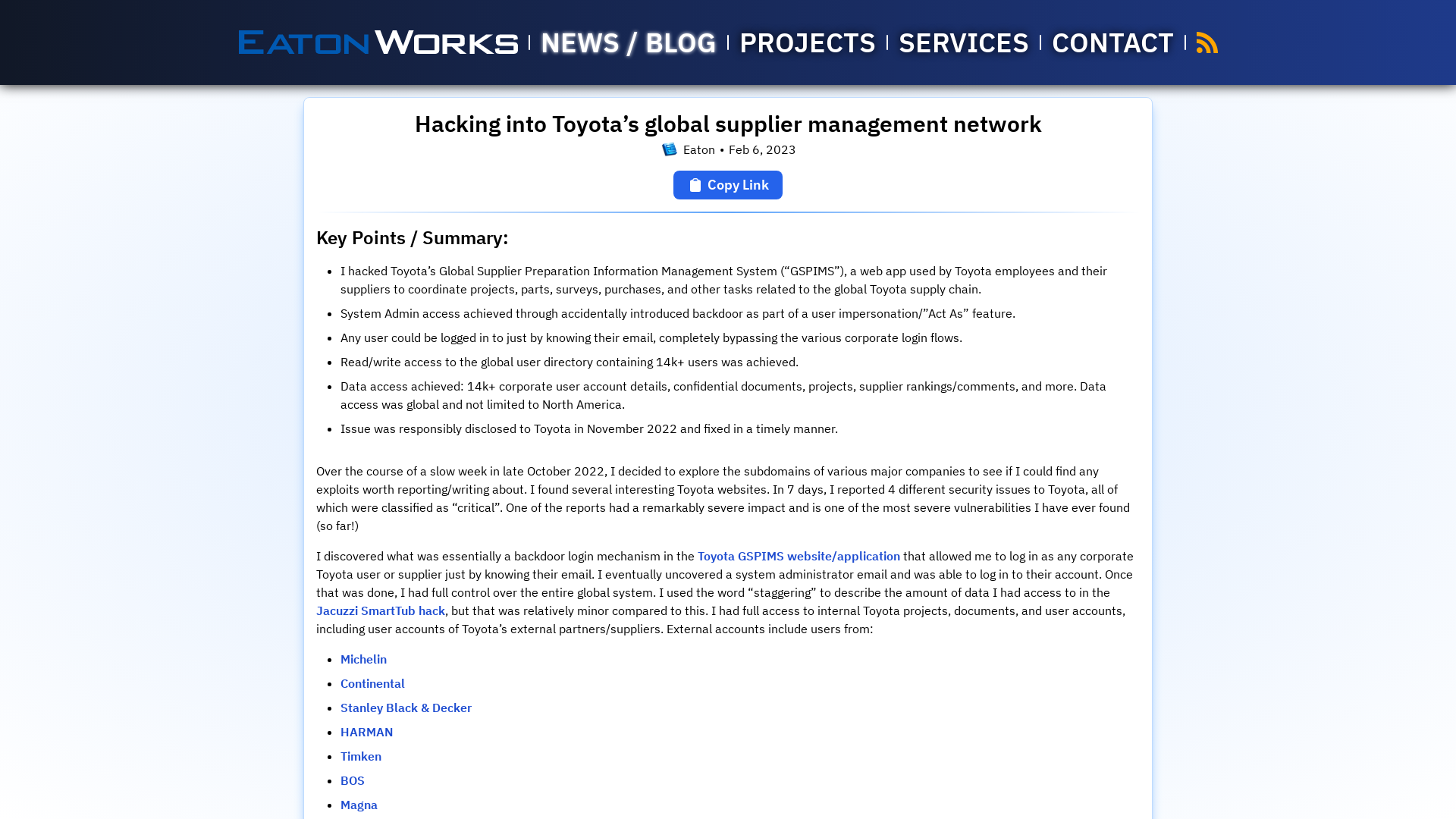 Hacking into Toyota’s global supplier management network