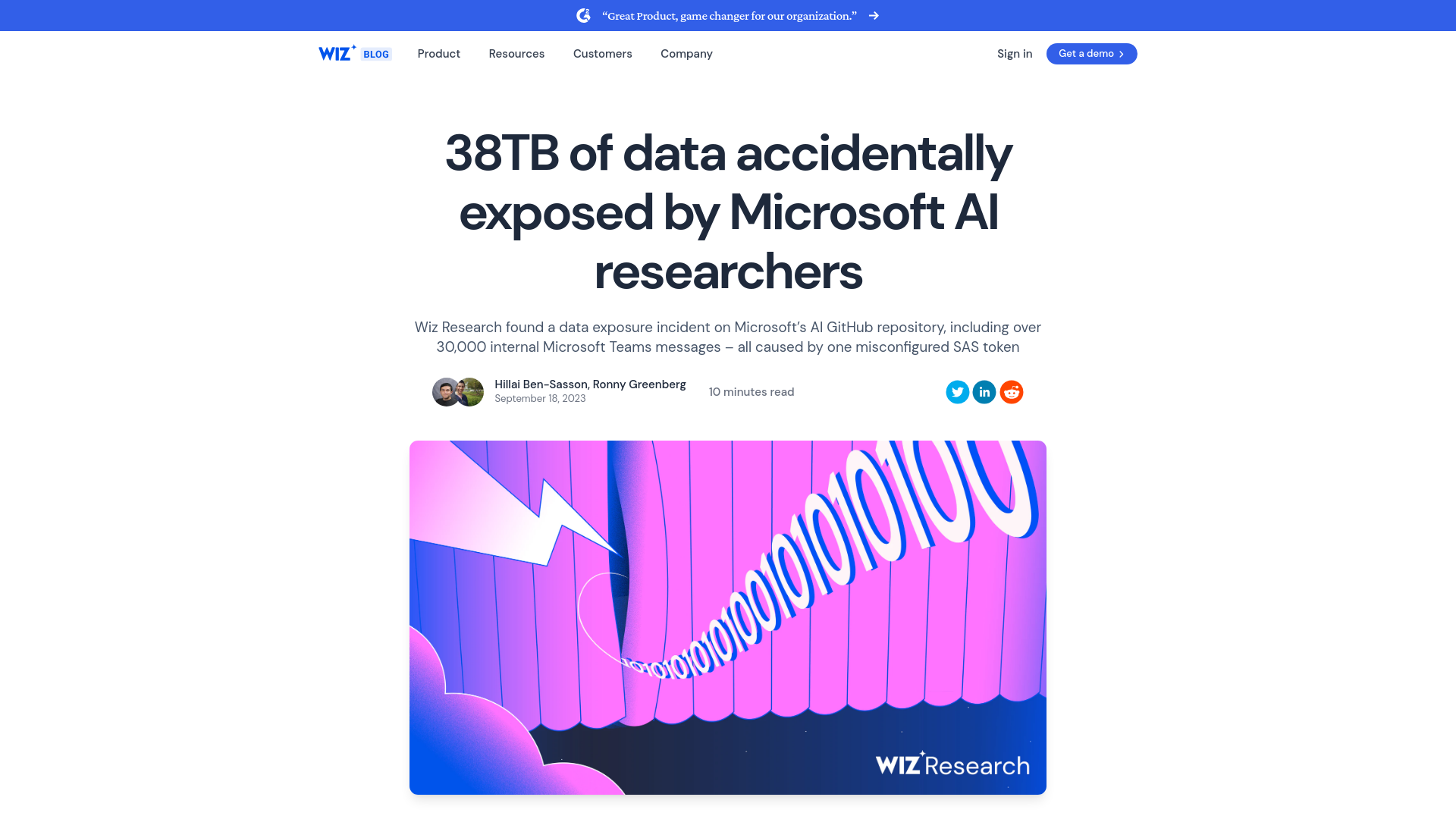 38TB of data accidentally exposed by Microsoft AI researchers | Wiz Blog