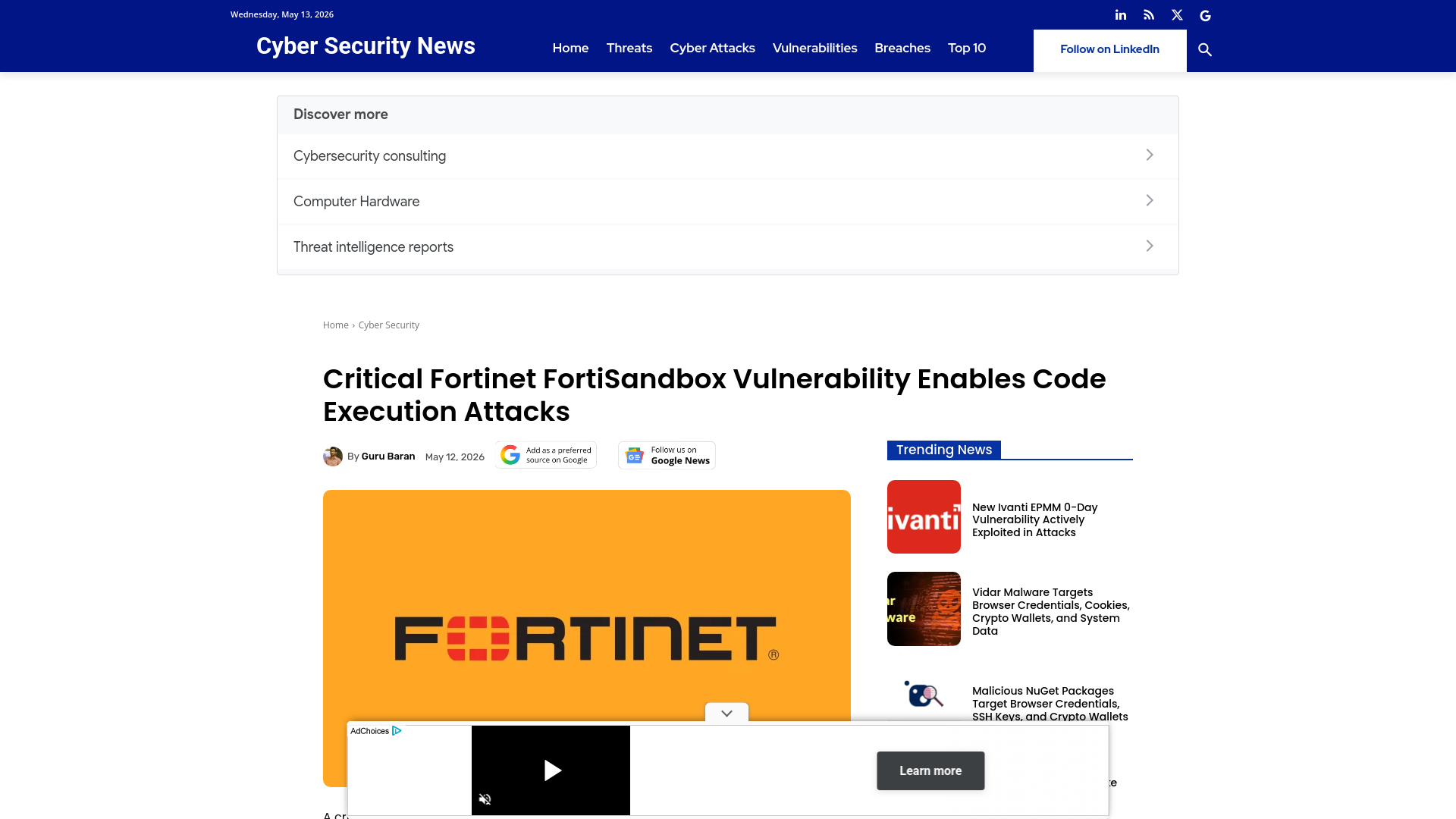 Critical Fortinet FortiSandbox Vulnerability Enables Code Execution Attacks