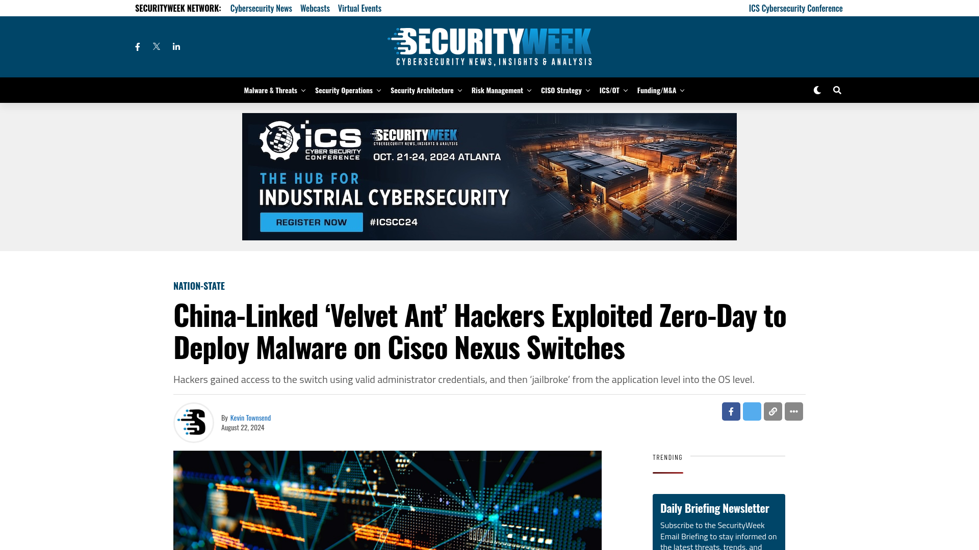 China-Linked ‘Velvet Ant' Hackers Exploited Zero-Day to Deploy Malware on Cisco Nexus Switches - SecurityWeek