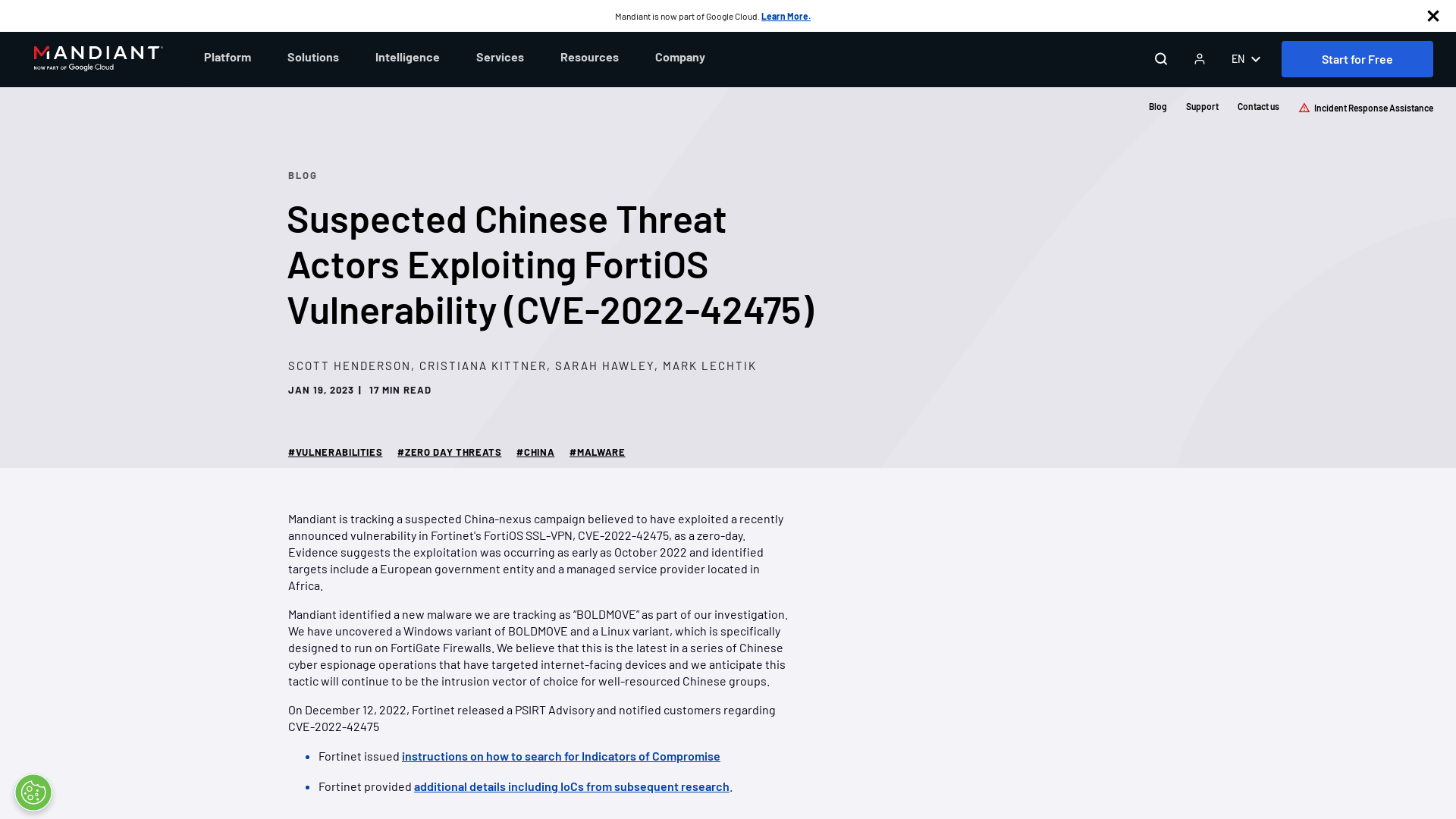 Suspected Chinese Threat Actors Exploiting FortiOS Vulnerability (CVE-2022-42475) | Mandiant