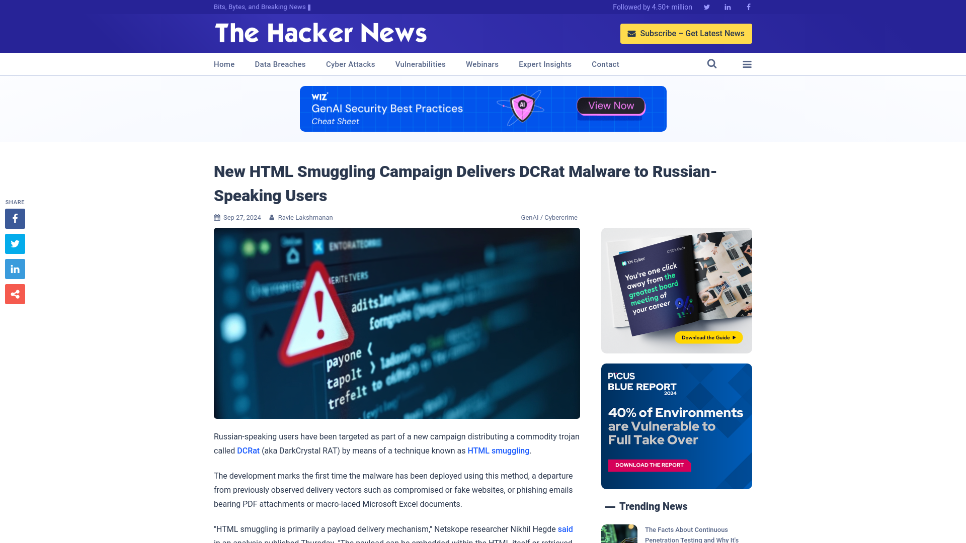 New HTML Smuggling Campaign Delivers DCRat Malware to Russian-Speaking Users