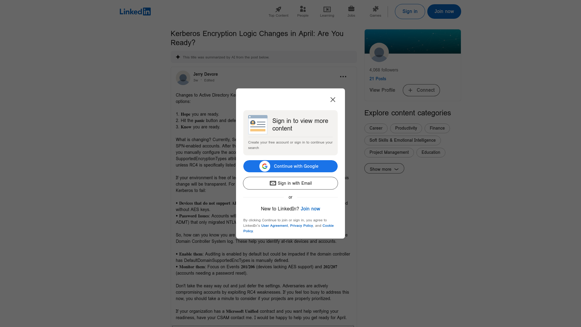 Kerberos Encryption Logic Changes in April: Are You Ready? | Jerry Devore posted on the topic | LinkedIn