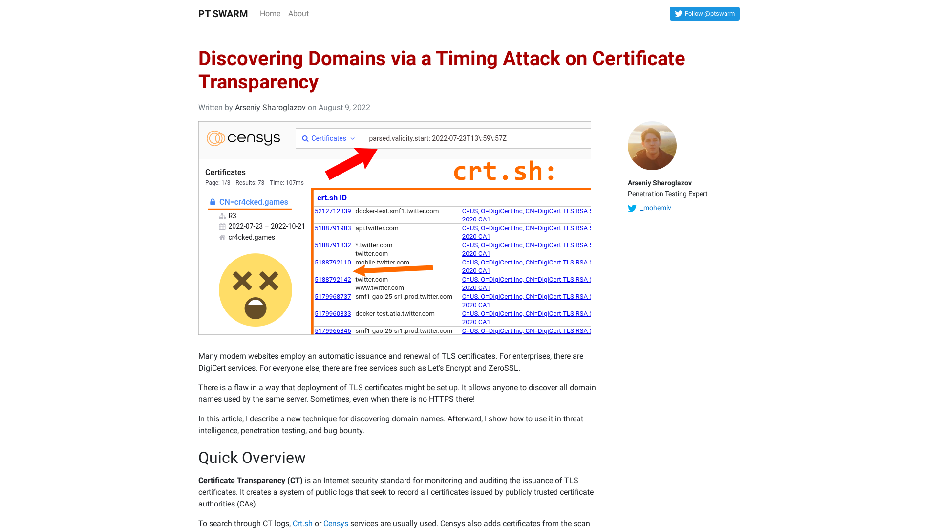 Discovering Domains via a Timing Attack on Certificate Transparency – PT SWARM