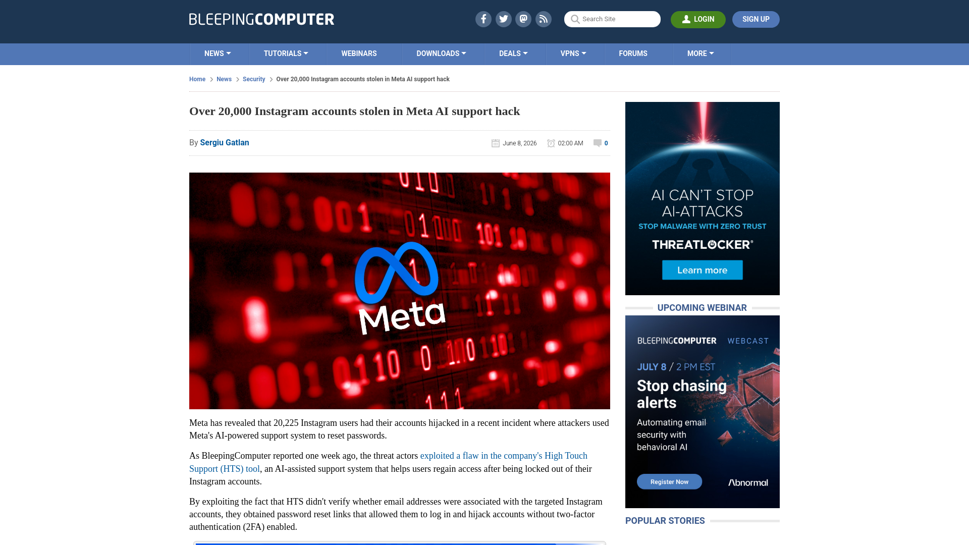 Over 20,000 Instagram accounts stolen in Meta AI support hack