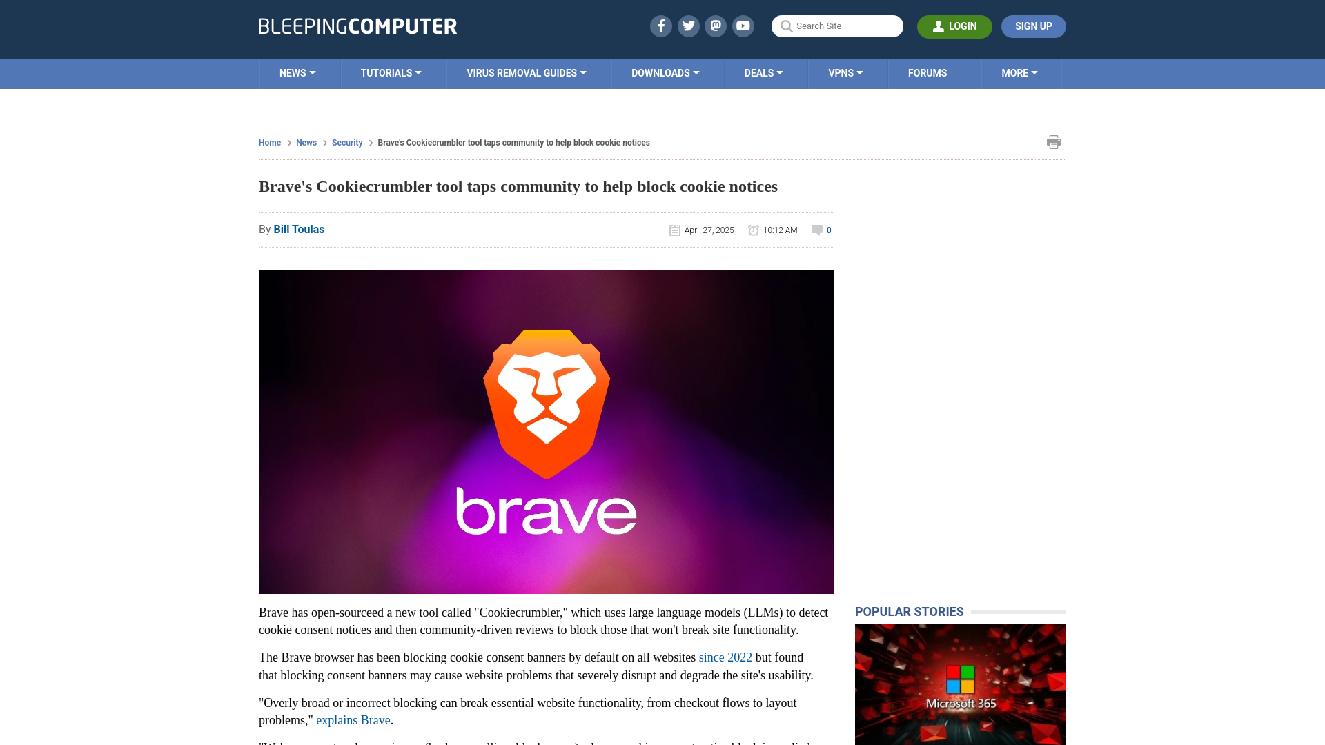Brave's Cookiecrumbler tool taps community to help block cookie notices