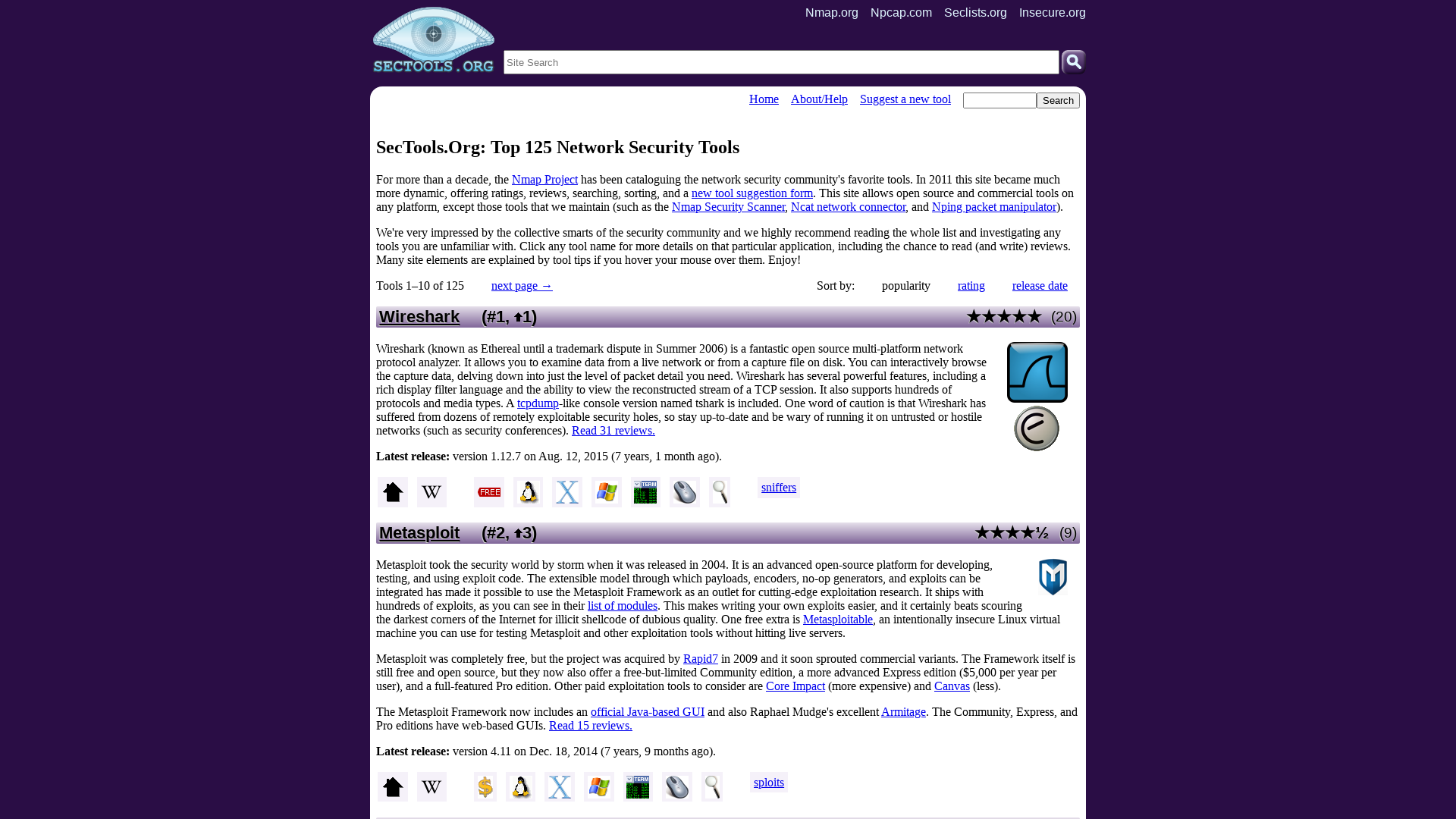 SecTools.Org Top Network Security Tools