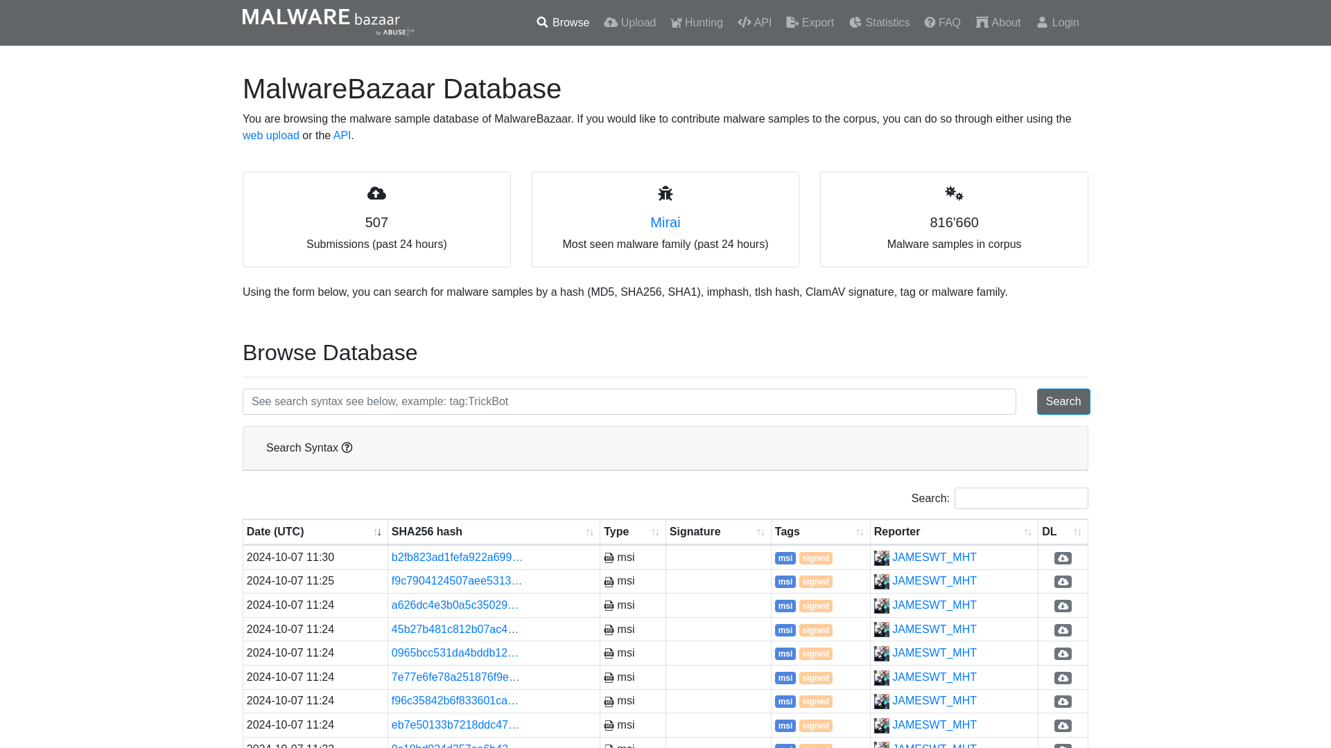 MalwareBazaar | Browse malware samples